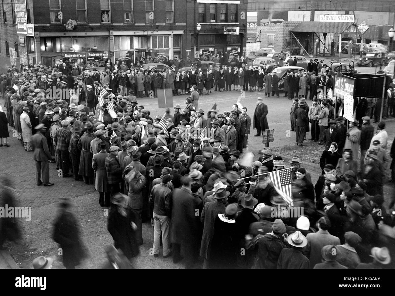 Arbeit Streik bei einem Fleischverpackungbetrieb in Kansas City, MO, Ca. 1946. Stockfoto
