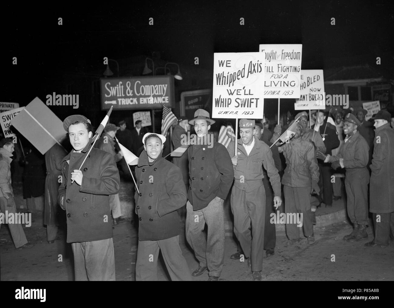 Arbeit Streik bei einem Fleischverpackungbetrieb in Kansas City, MO, Ca. 1946. Stockfoto