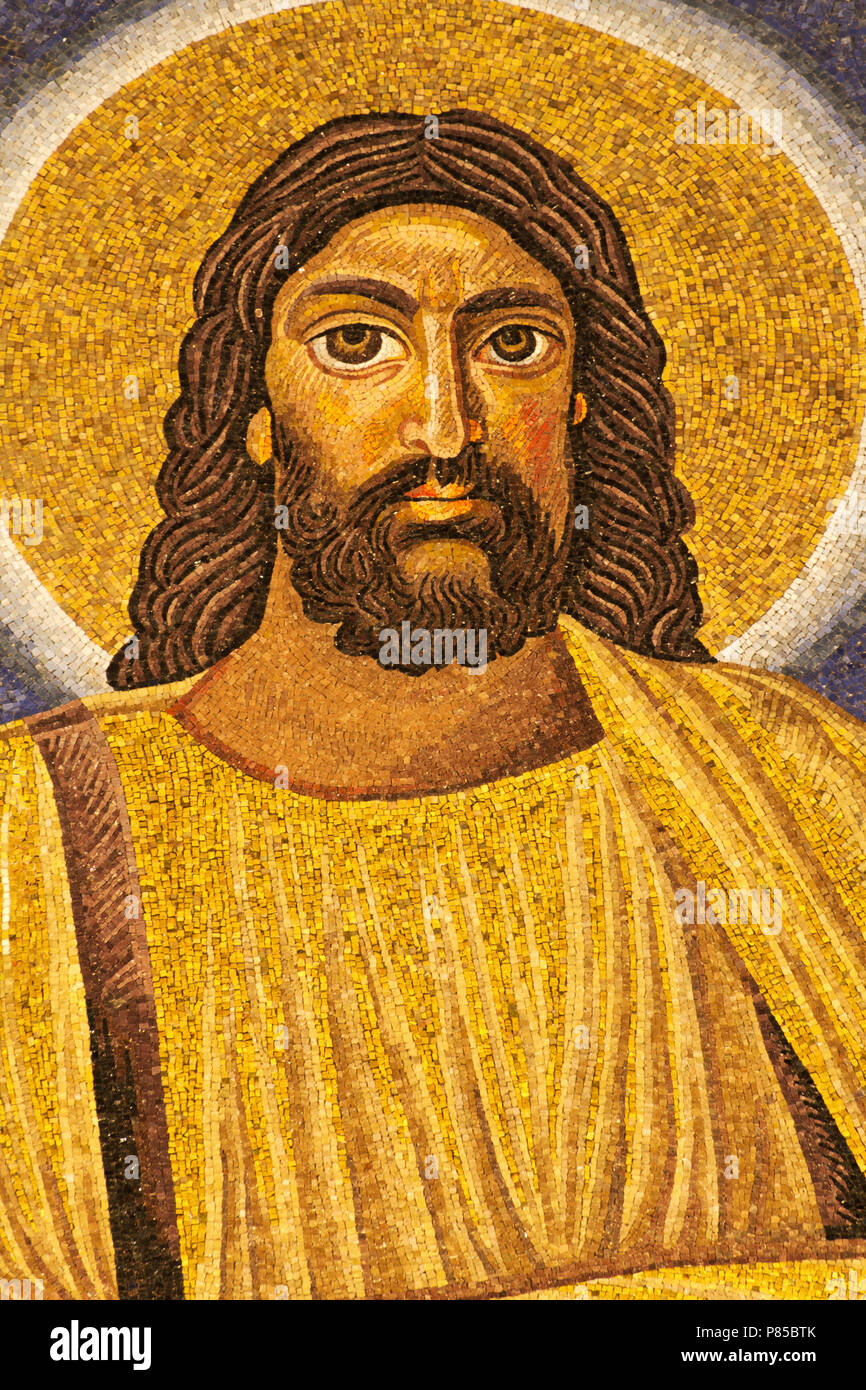 Jesus Christus - Detail des 6. Jahrhunderts Apsis Mosaik (530 AC) - Meisterwerk der frühen christlichen Kunst - Basilika Santi Cosma e Damiano - Rom Stockfoto