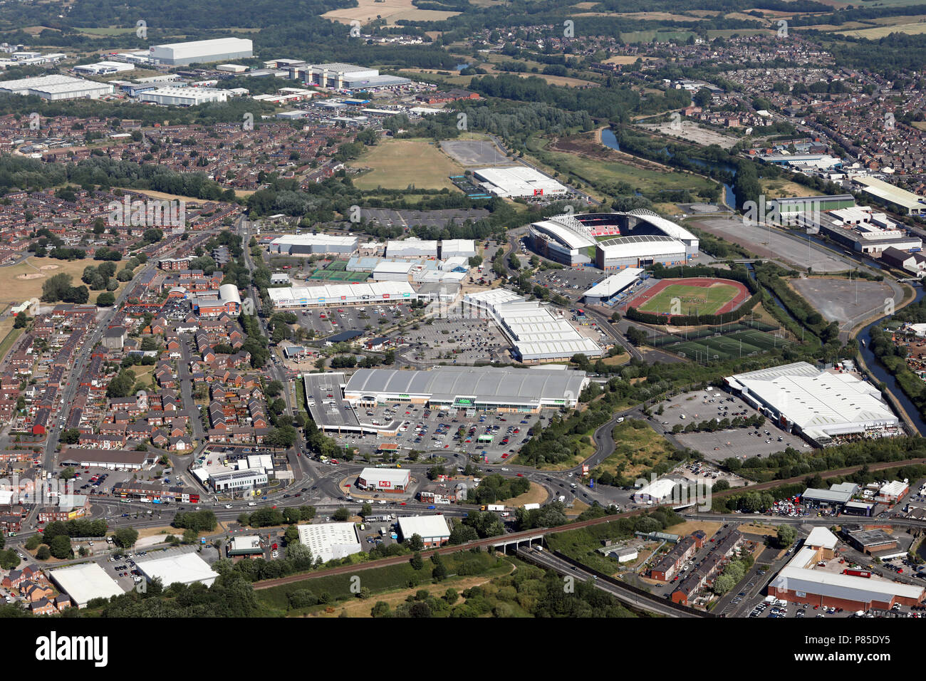 Luftaufnahme von Wigan Stadtzentrum Stockfoto