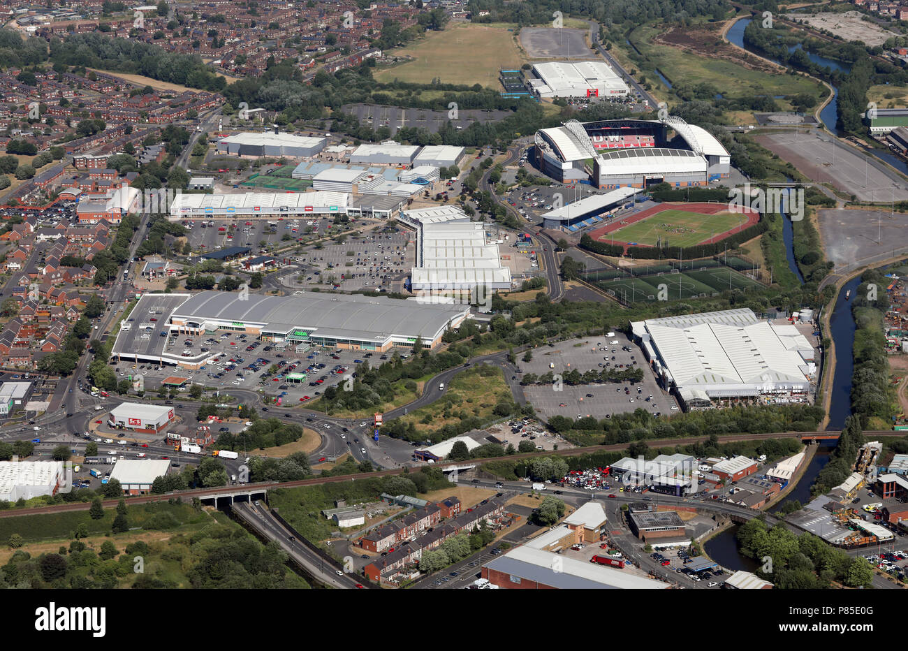 Luftaufnahme von Wigan Stadtzentrum Stockfoto