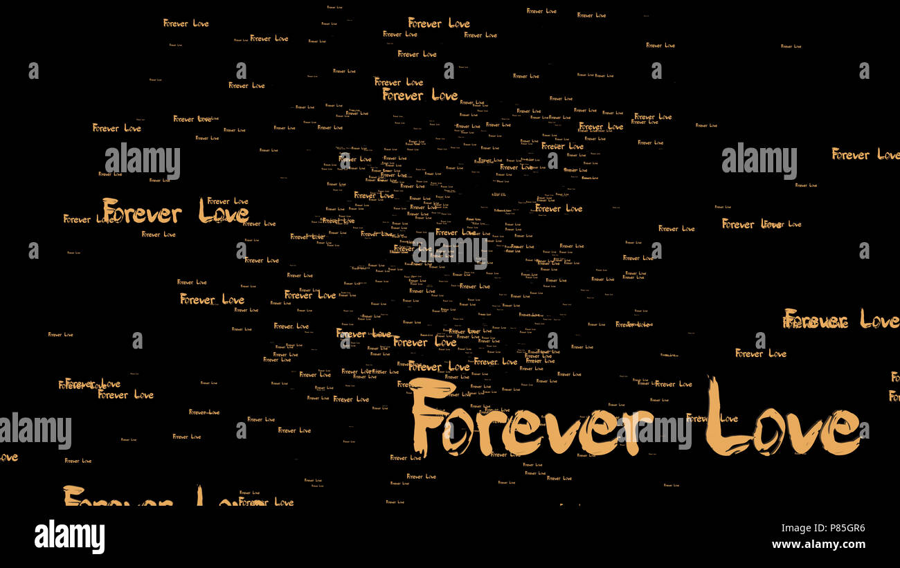 Die 3D-Darstellung von forever Wortlaut Liebe mit schönen Gold Farbe Stockfoto