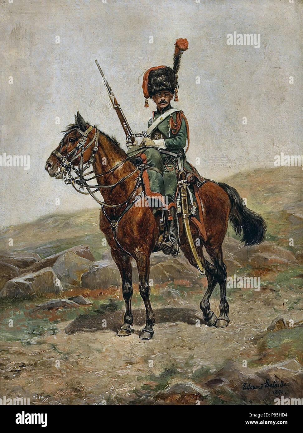 Detaille Jean Baptiste Edouard - Eine montierte Chasseur der Imperial Guard Stockfoto