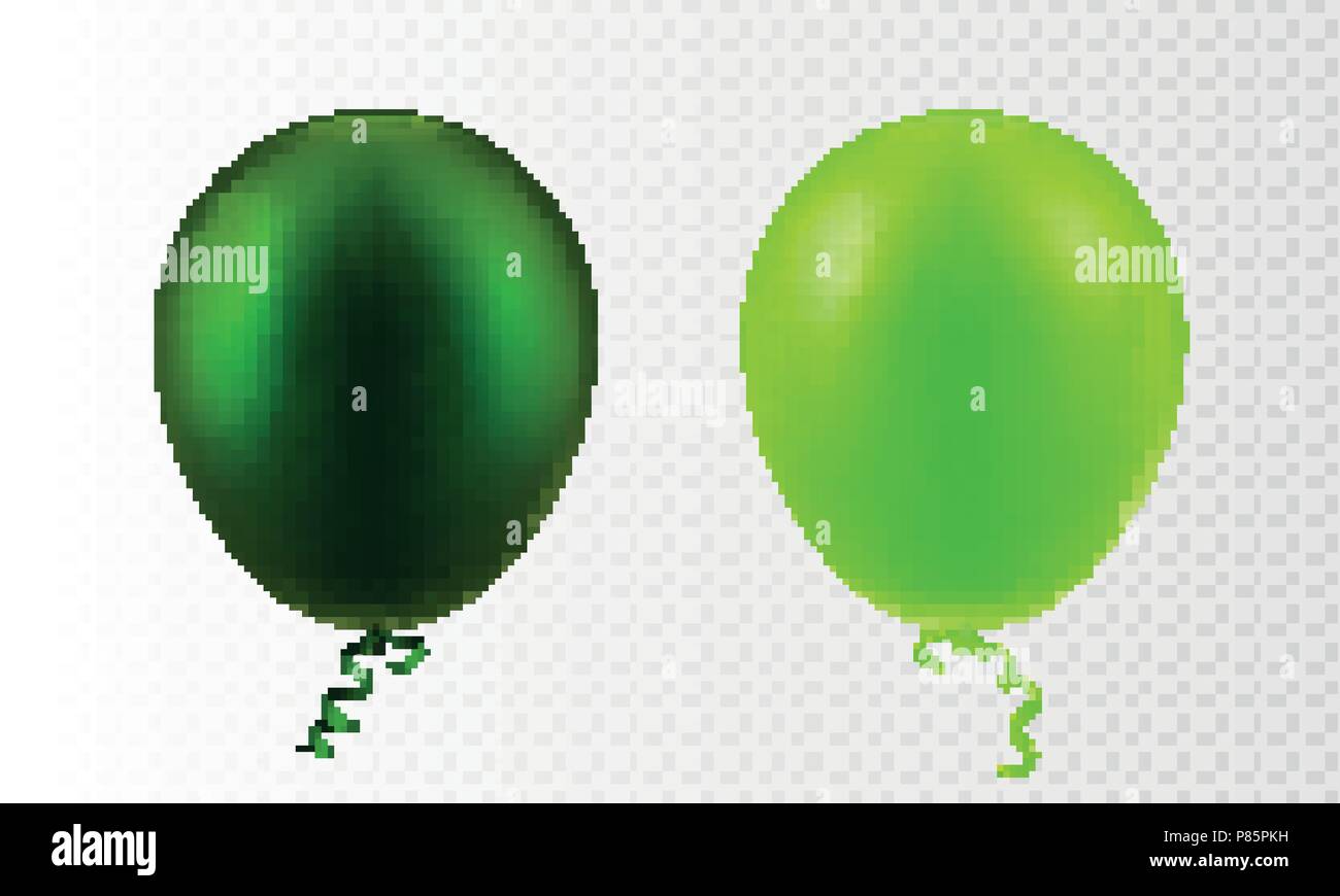 Vektor Illustration realistische 3D-Aufblasbares fliegen set Luftballon bunt matt Hell und Dunkel Lime Grün Isoliert transparente karierten Hintergrund. Postkarte design Element. EPS 10. Stock Vektor