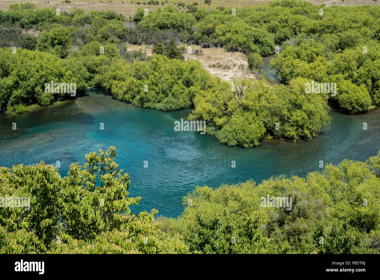 Blaues Wasser Strom in einer schönen grünen Landschaft, Natur Landschaft der wilden Wald Umwelt. Stockfoto