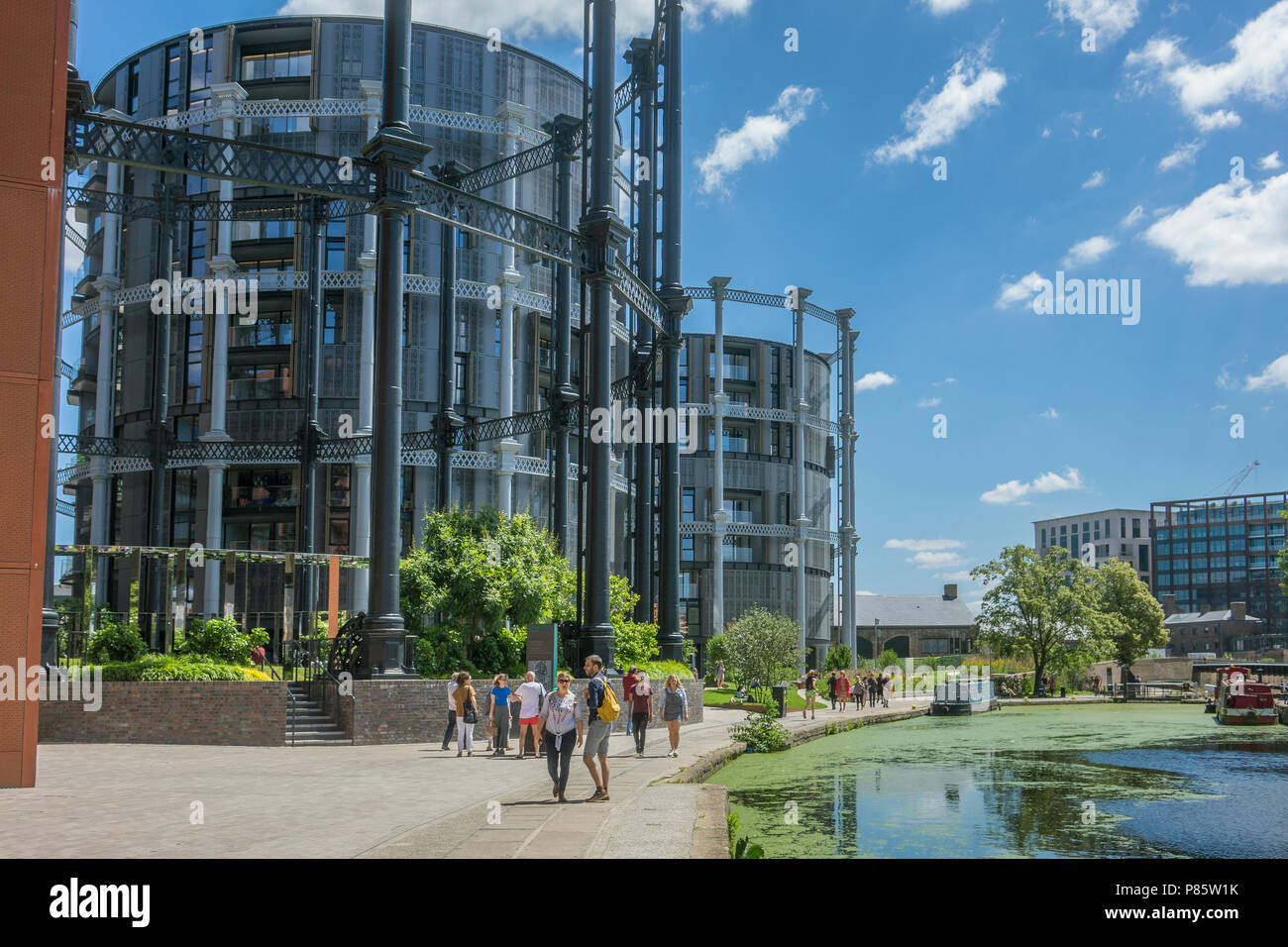 England, London, Regents Canal, Gasspeicher Park Stockfoto