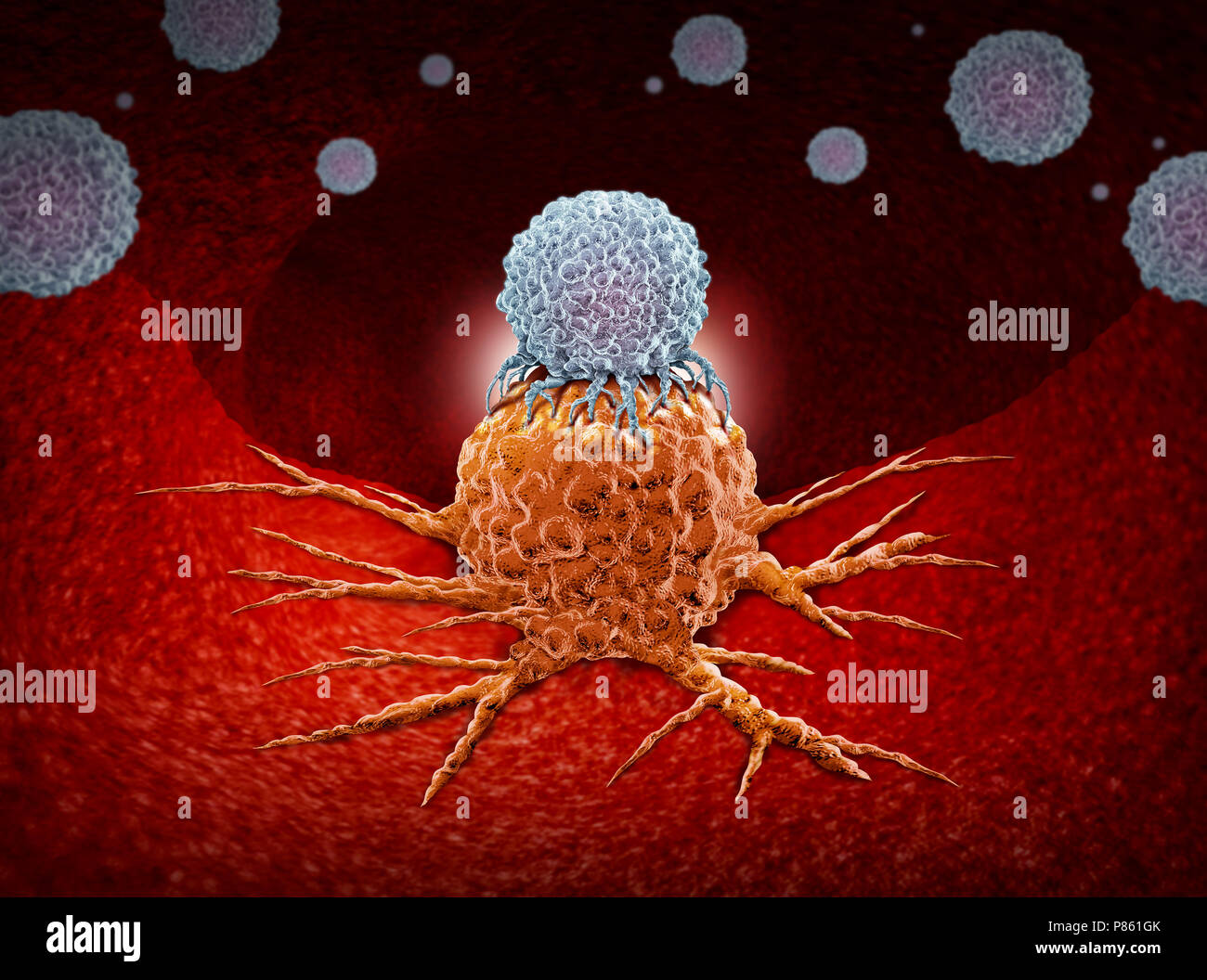 Immuntherapie als Menschliches Immunsystem Therapie Konzept als Biomedizinische oder Biomedizin Onkologie Behandlung mit dem natürlichen Krebs. Stockfoto