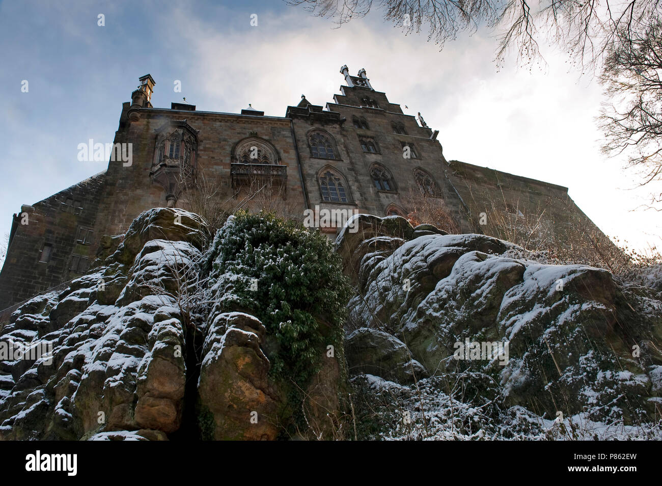 Kasteel Bad Bentheim na sneeuwval; Schloss von Bad Bentheim nach Schneefall Stockfoto