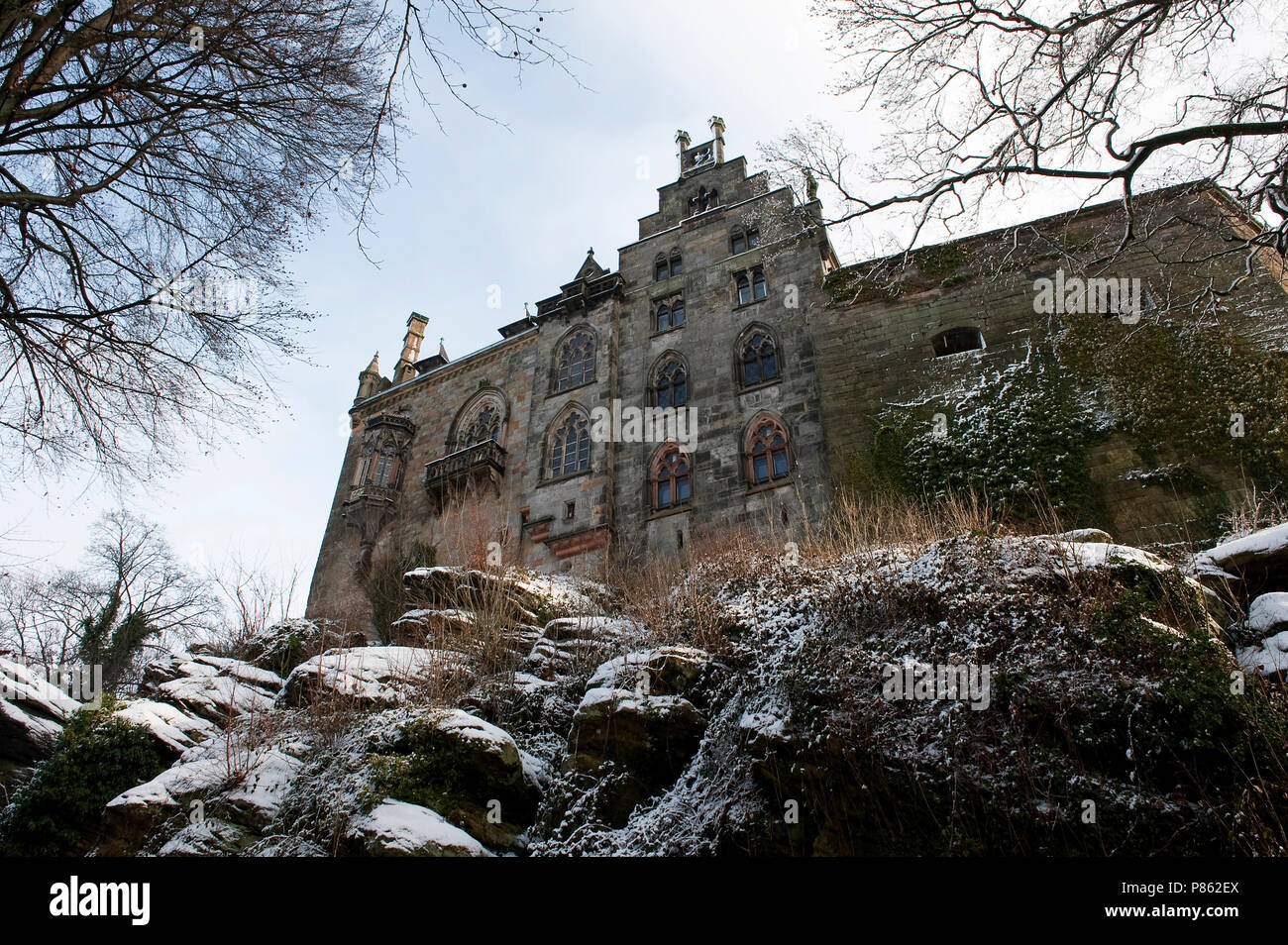 Kasteel Bad Bentheim na sneeuwval; Schloss von Bad Bentheim nach Schneefall Stockfoto