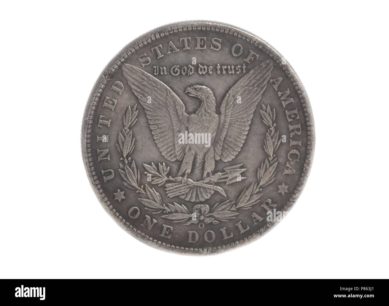 American Silver Eagle 1 Dollar Münze isoliert auf Weiss. Stockfoto