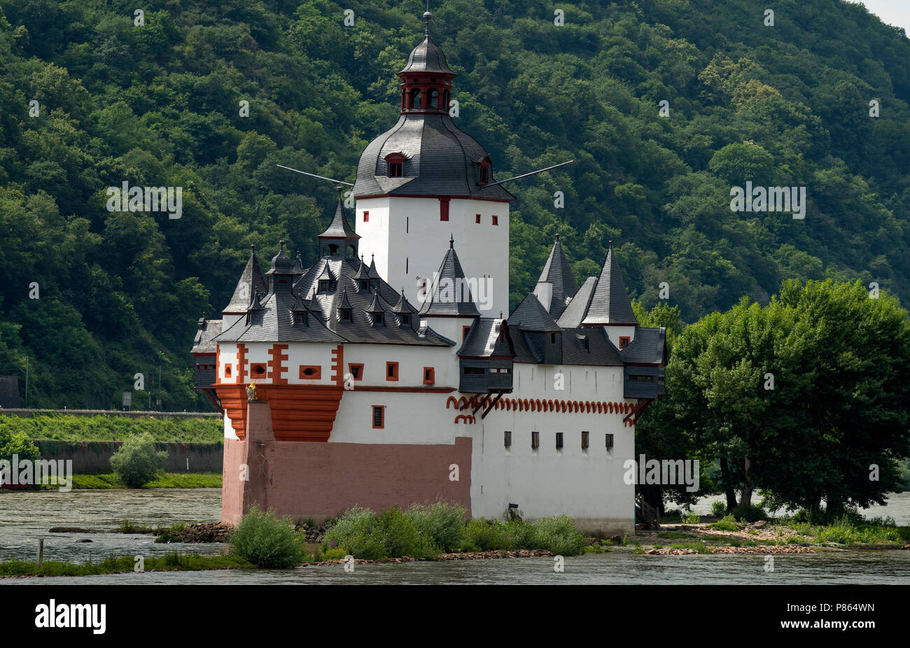 Burg Pfalzgrafenstein Burg Pfalzgrafenstein auf Falkenau Insel, Rhein, Hessen, Deutschland. Juni 2018. Burg Pfalzgrafenstein Burg Pfalzgrafenste Stockfoto