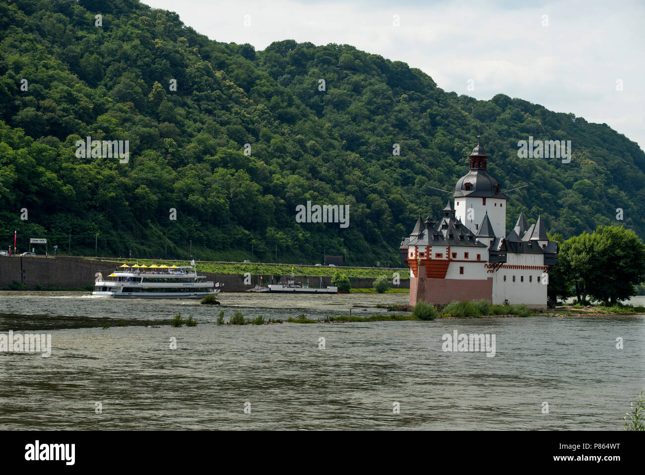 Burg Pfalzgrafenstein Burg Pfalzgrafenstein auf Falkenau Insel, Rhein, Hessen, Deutschland. Juni 2018. Burg Pfalzgrafenstein Burg Pfalzgrafenste Stockfoto