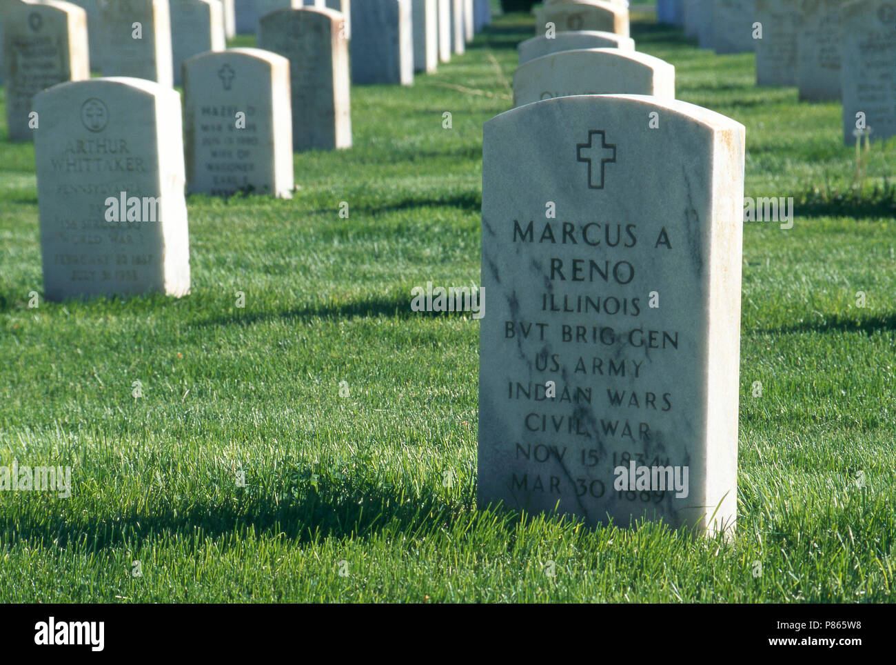 General Marcus Reno's Grab im Custer National Cemetery, Montana. Foto Stockfoto