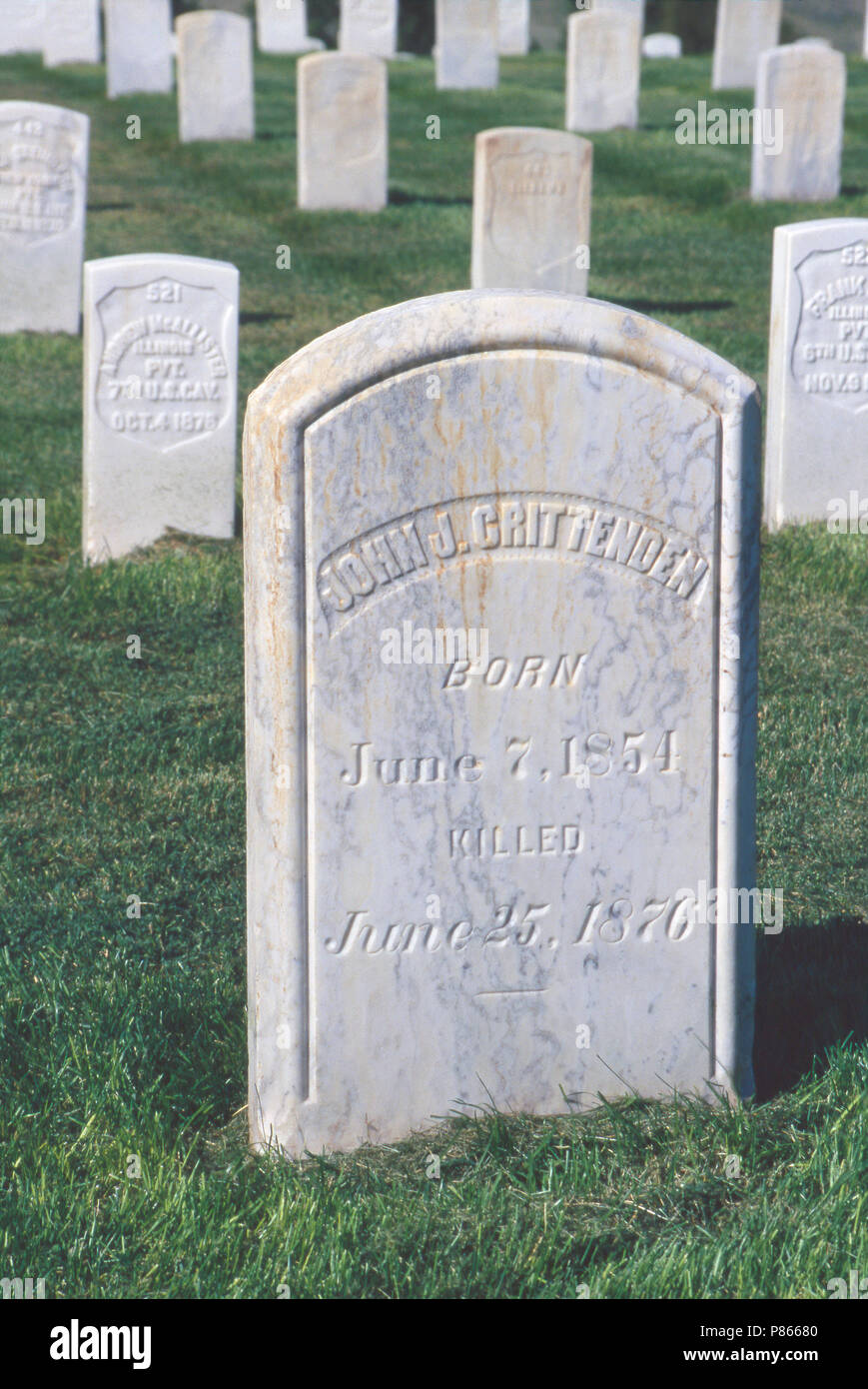 Lt. J.J. Das Crittenden Grab, Custer National Cemetery, Montana. Foto Stockfoto