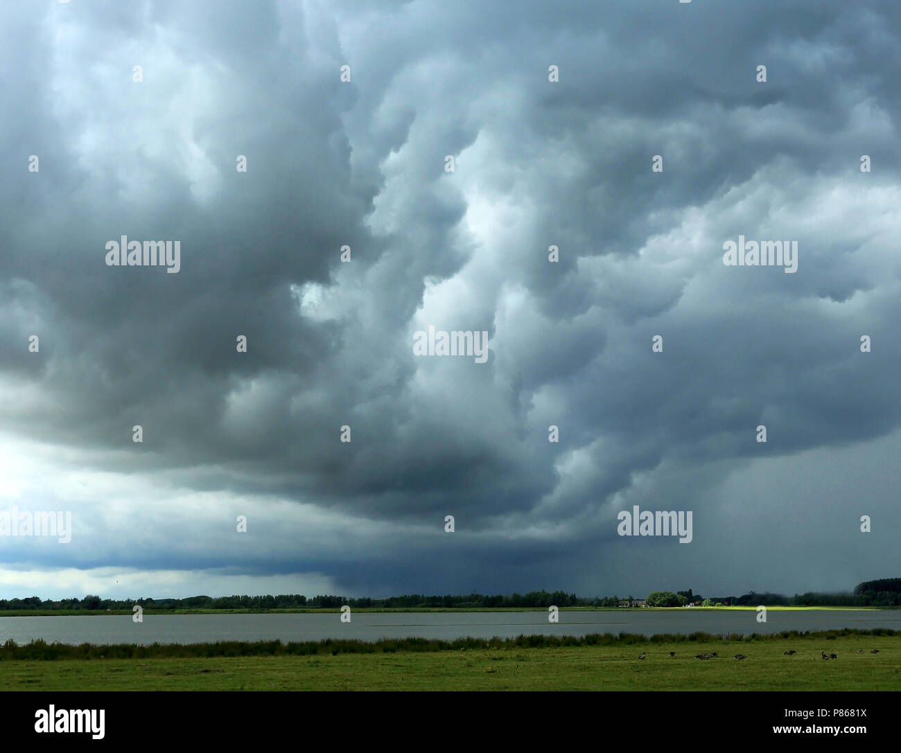 Imposante wolkenformaties Boven de Noordwaard in de Biesbosch. Stockfoto