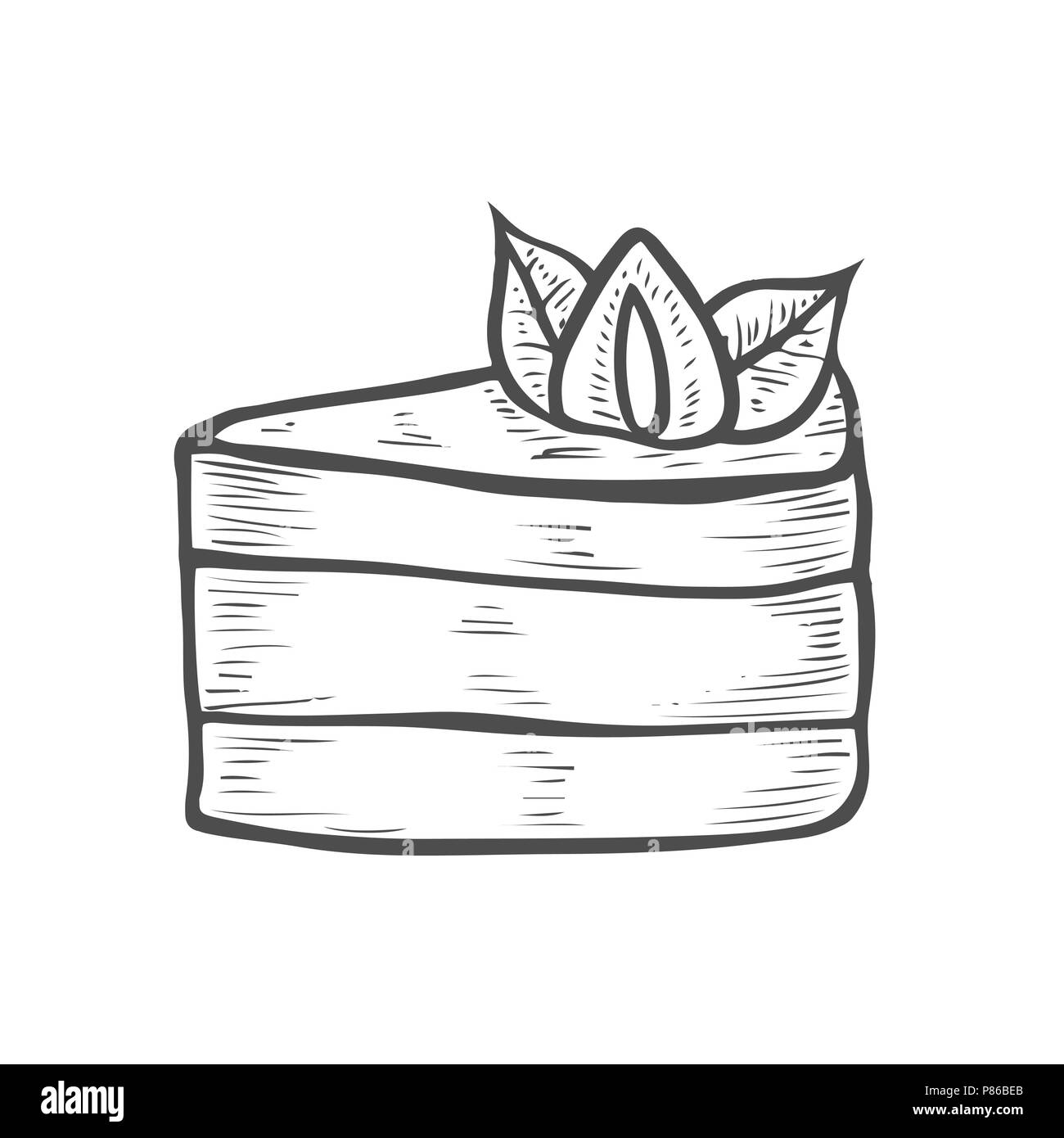 Kuchen Dessert und süß auf weißem Hintergrund. Hand Zeichnung Illustration Vektor. Stock Vektor