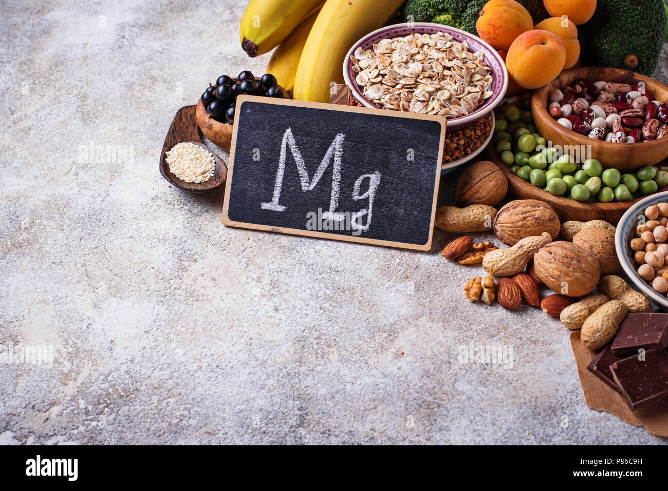 Sortiment von Lebensmitteln, Magnesium Stockfoto