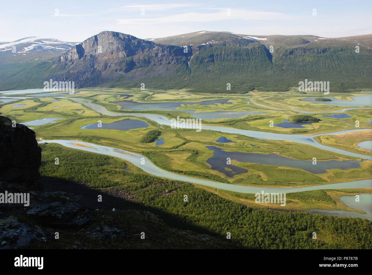 Rapaätno Skierfe und Delta. Die Schönheit des nördlichen Schweden Stockfoto