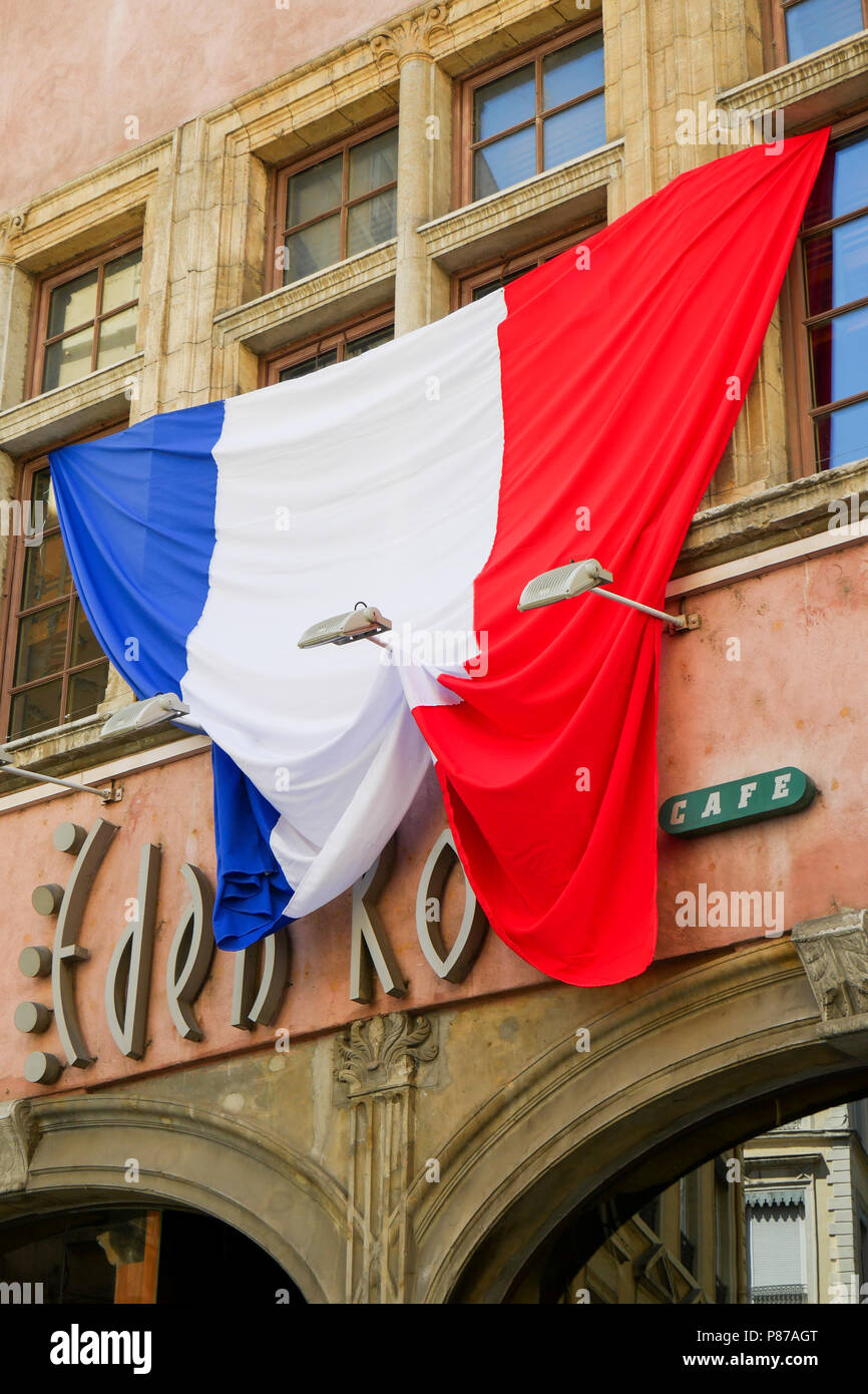 Französische Fahnen, Lyon, Frankreich Stockfoto