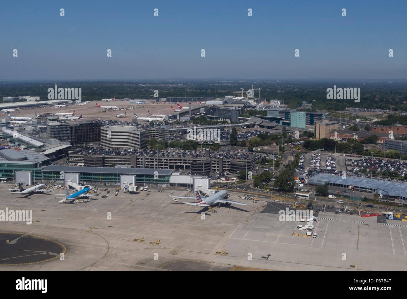 Eine Luftaufnahme des Flughafens Manchester. Stockfoto