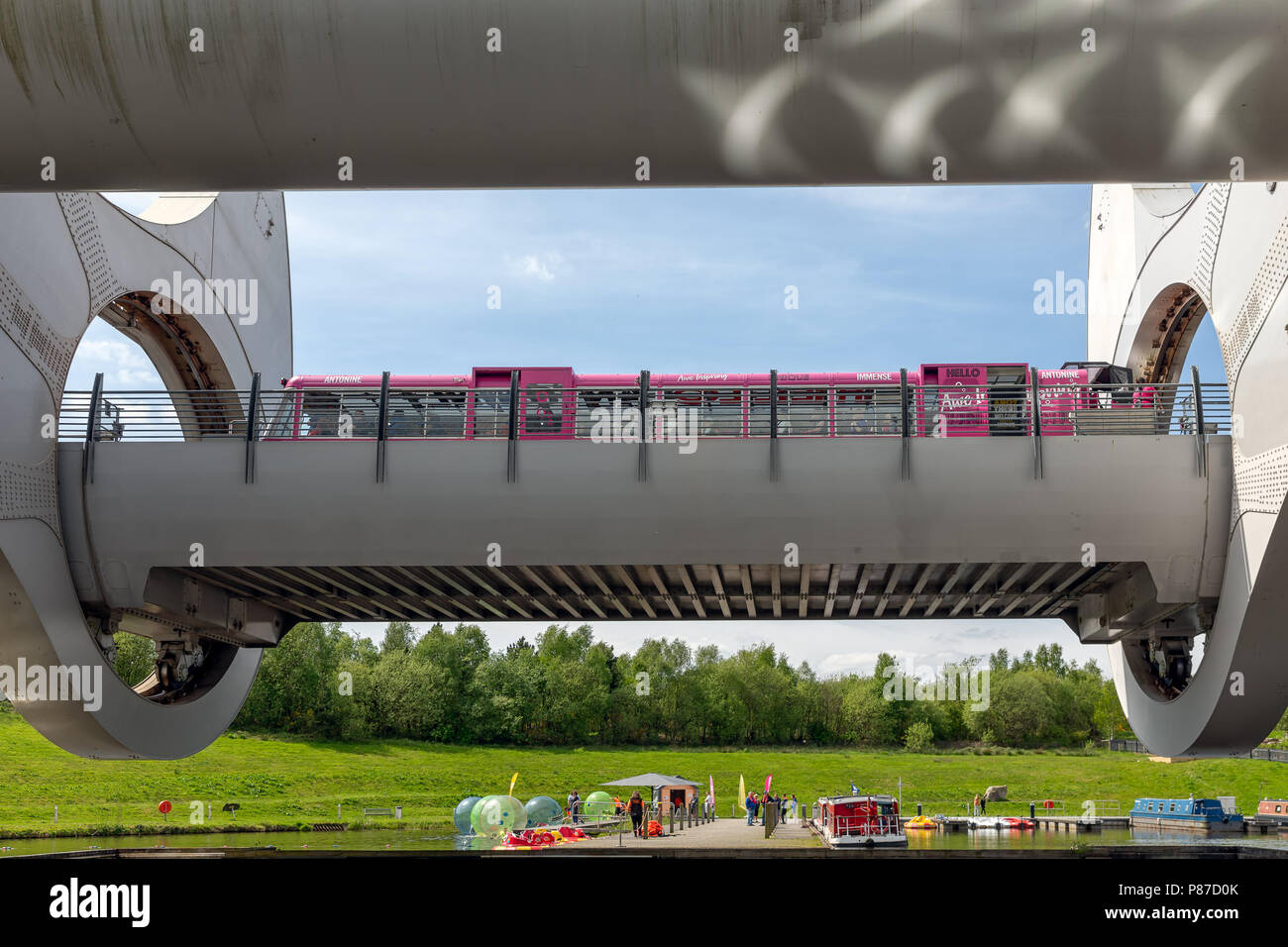 Einführung in Falkirk Wheel, rotierende Schiffshebewerk in Schottland, Stockfoto