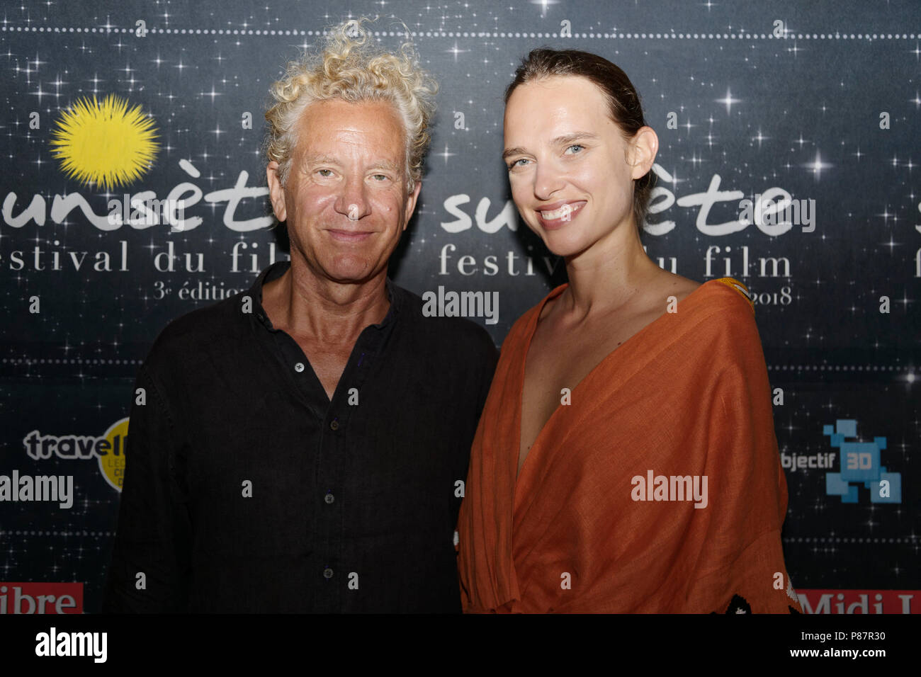David Marconi & Masha eingeladen, Novoselova Sunsete Sete Film Festival am 8. Juli, am Plage Privee, Sete, 2018, Frankreich Stockfoto