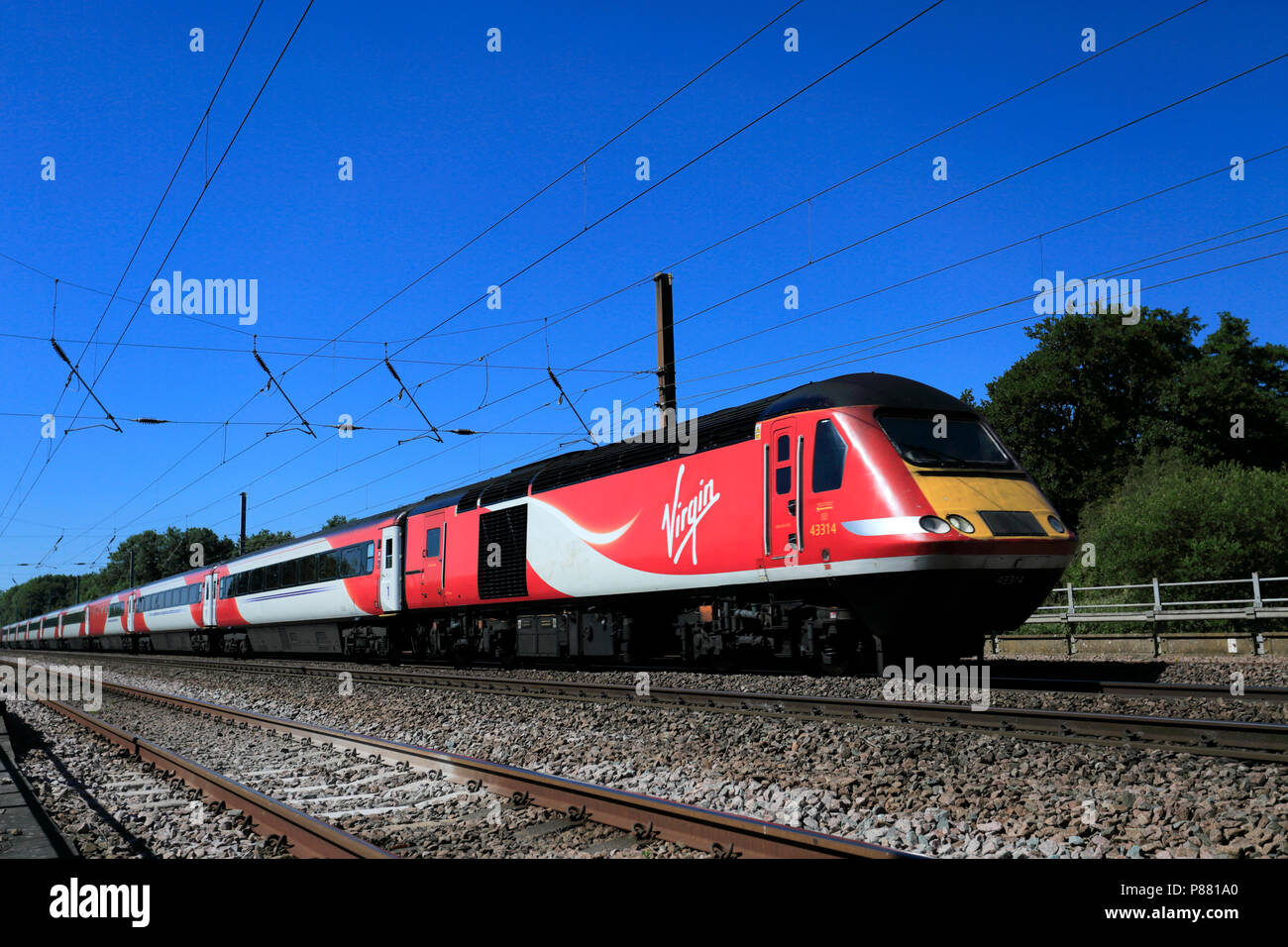 Virgin Trains 43 314, East Coast Main Line Railway, Peterborough, Cambridgeshire, England, Großbritannien Stockfoto