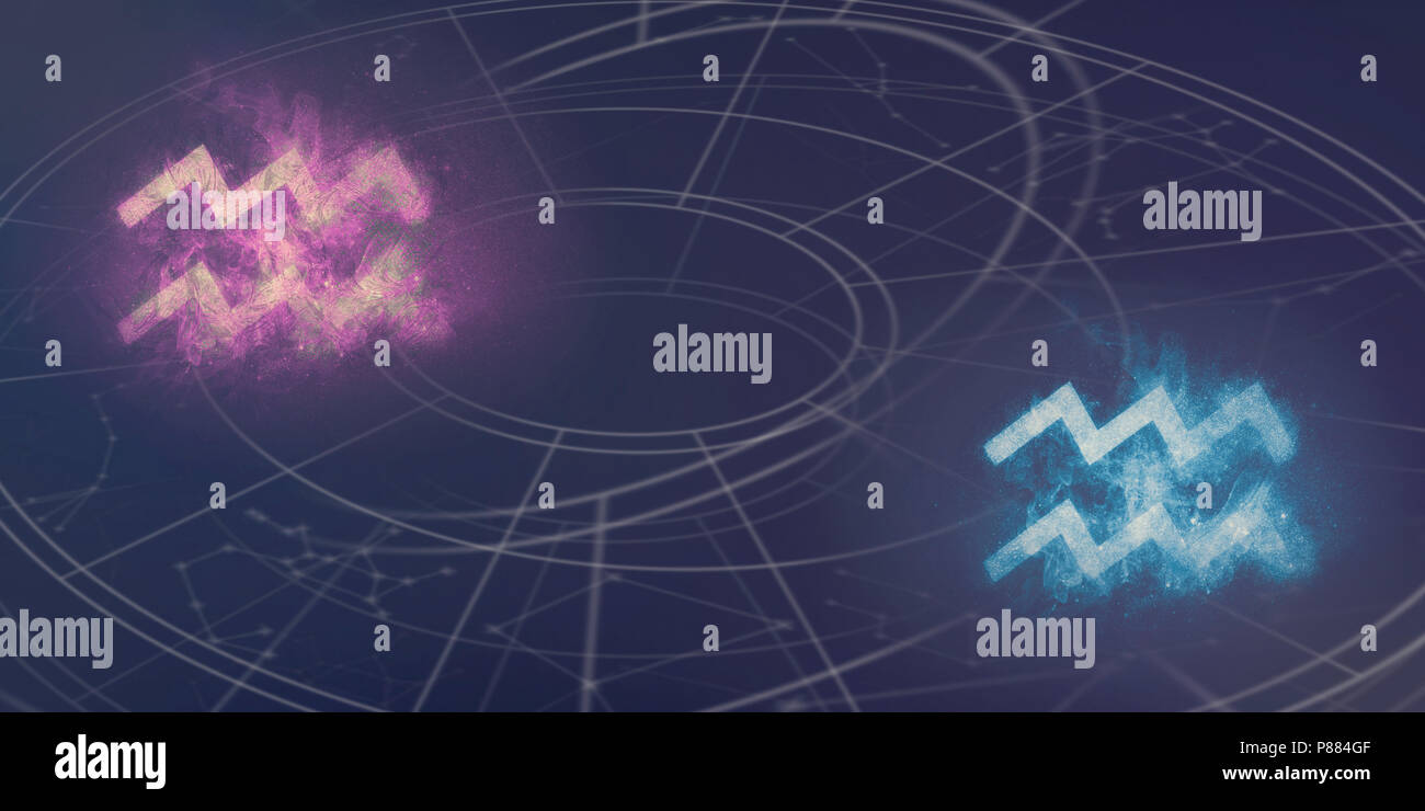 Aquariusand Wassermann Horoskop Zeichen Kompatibilität. Nachthimmel Abstrakt Hintergrund. Stockfoto