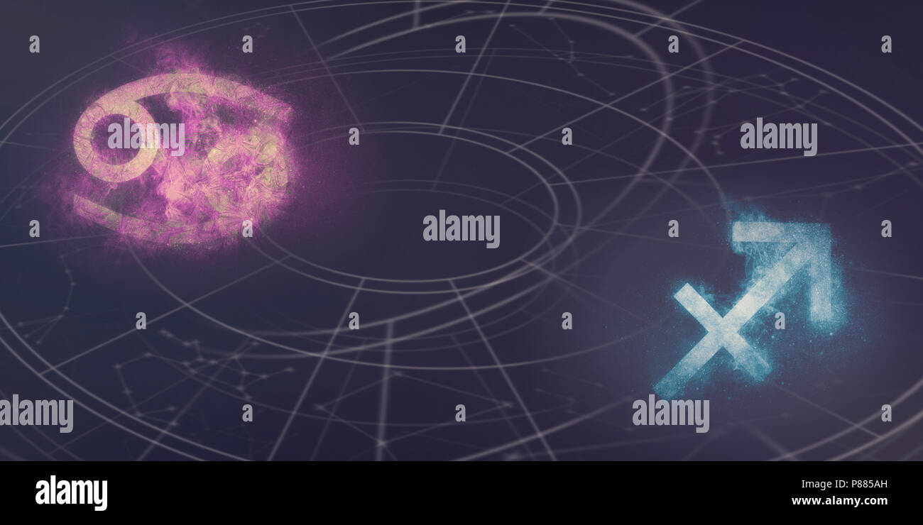 Krebs und Schütze Horoskop Zeichen Kompatibilität. Nachthimmel Abstrakt  Hintergrund Stockfotografie - Alamy