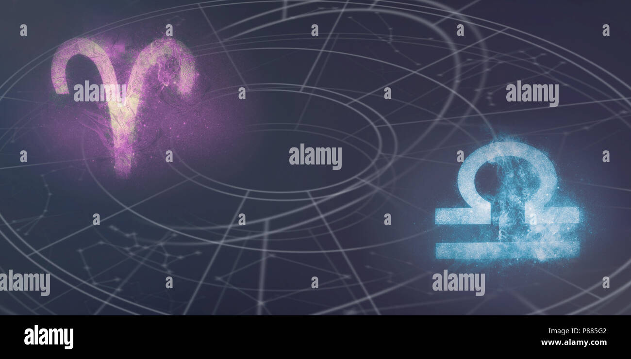 Widder und Waage Horoskop Zeichen Kompatibilität. Nachthimmel Abstrakt  Hintergrund Stockfotografie - Alamy