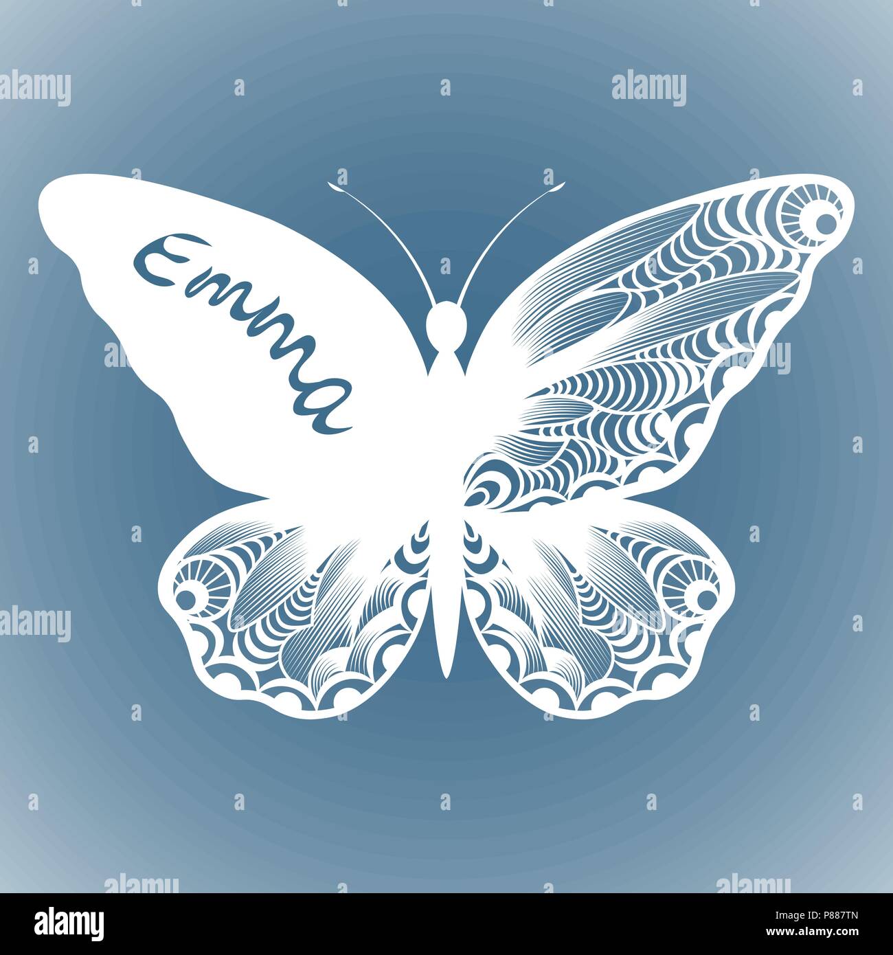 Vektor Schmetterling Laserschneiden Hochzeit Karte Dekorative Karte Papier Schwarz Schmetterling Einladung Auf Dem Flugel Der Inschrift Den Namen Emma Wit Stock Vektorgrafik Alamy