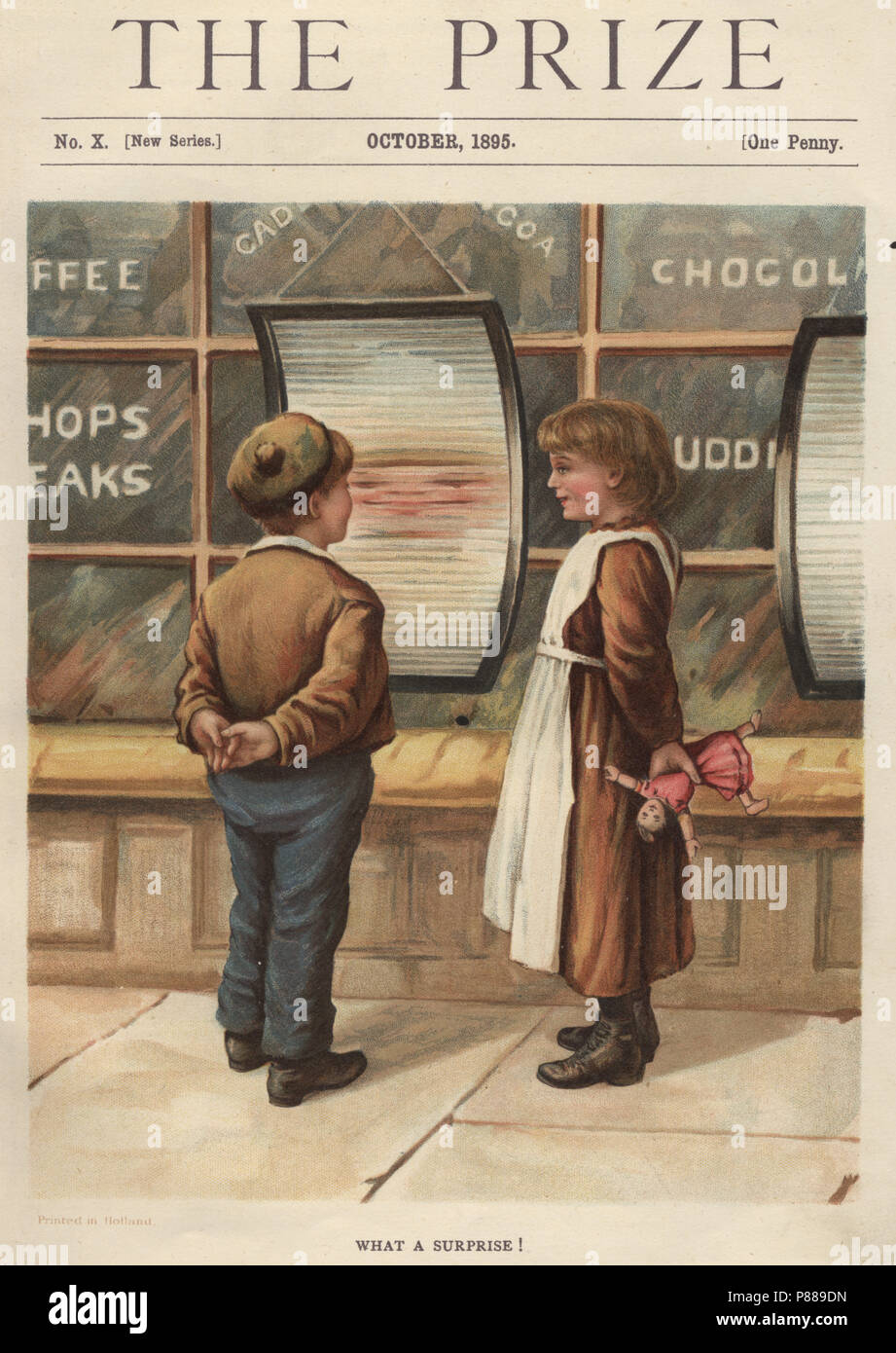 Abdeckung des viktorianischen Magazin Der Preis, der Junge in sein Bild in einem konkaven Spiegel suchen Stockfoto