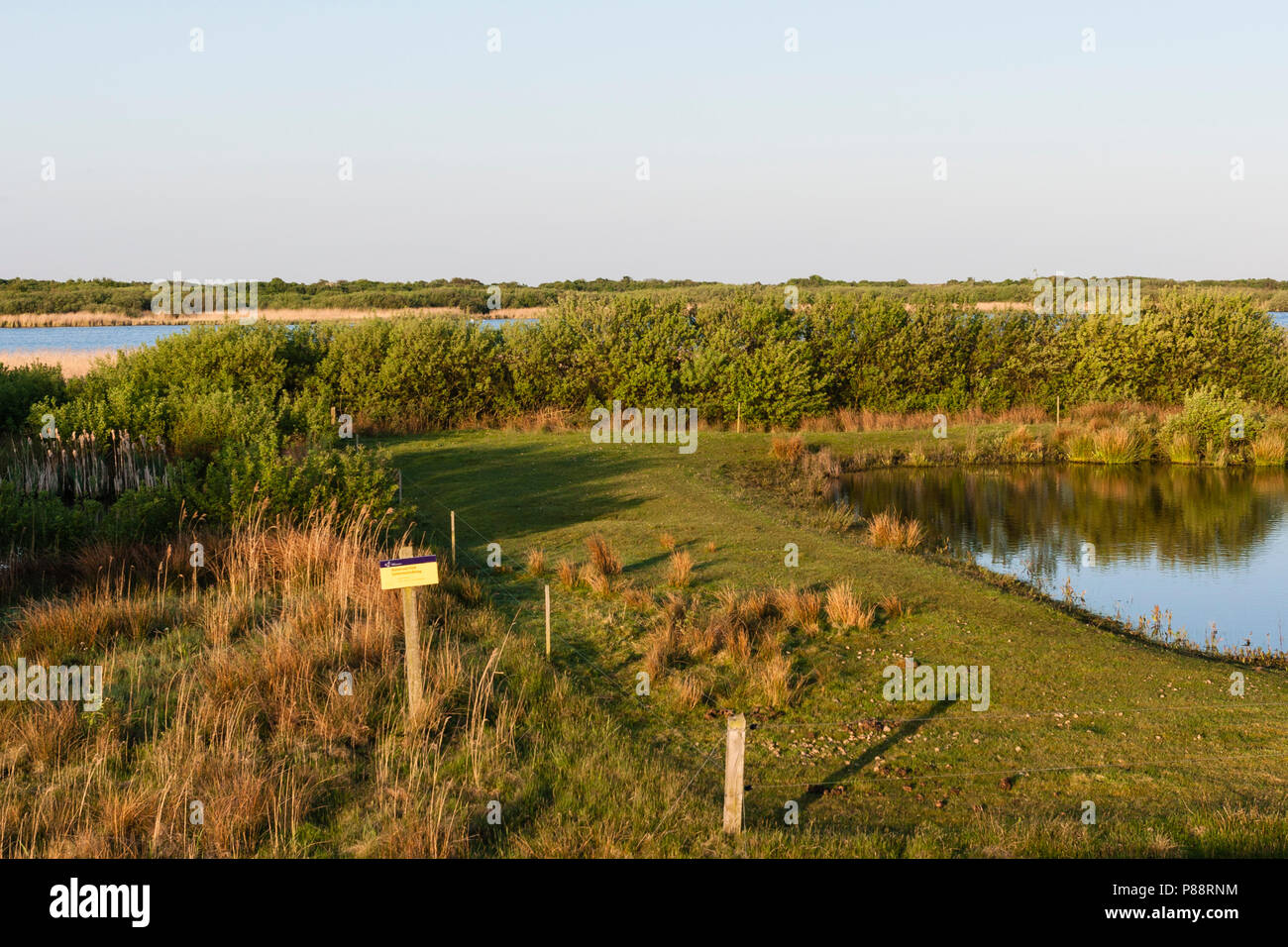 Uitzicht über landschap in Nationaal Park Schiermonnikoog; Blick auf Landschaft von Schiermonnikoog Stockfoto