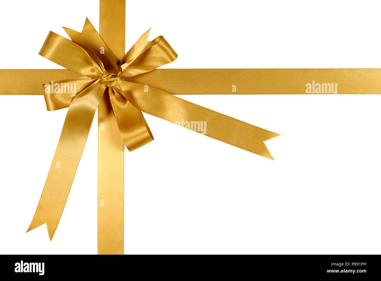 Gelb Gold Geschenk Schleife auf weißem Hintergrund Stockfoto