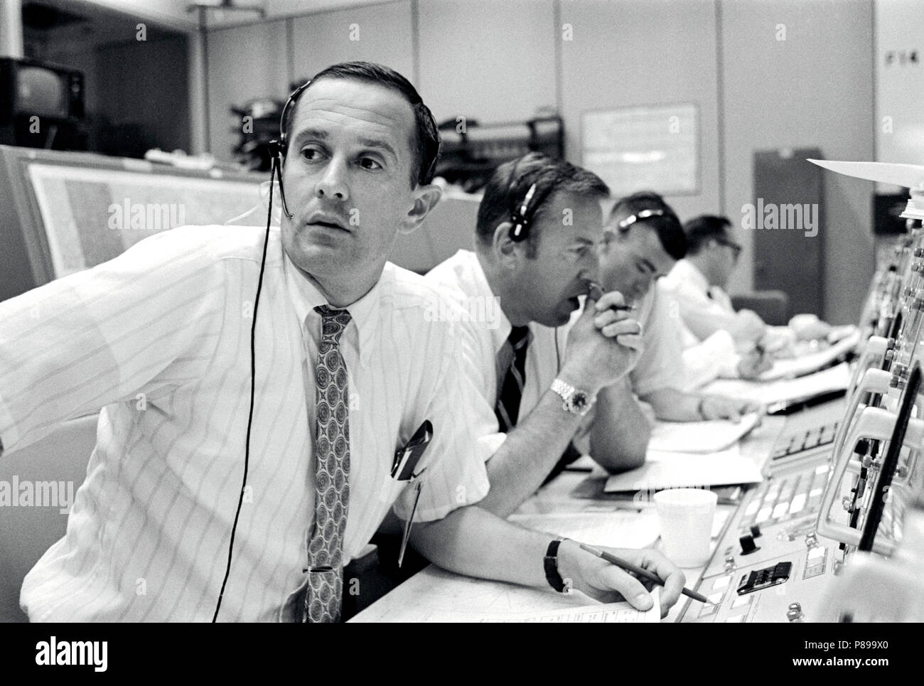 Schwarz-weiß Foto der NASA Mission Control (Unbekannt, falls Florida oder Houston) Stockfoto