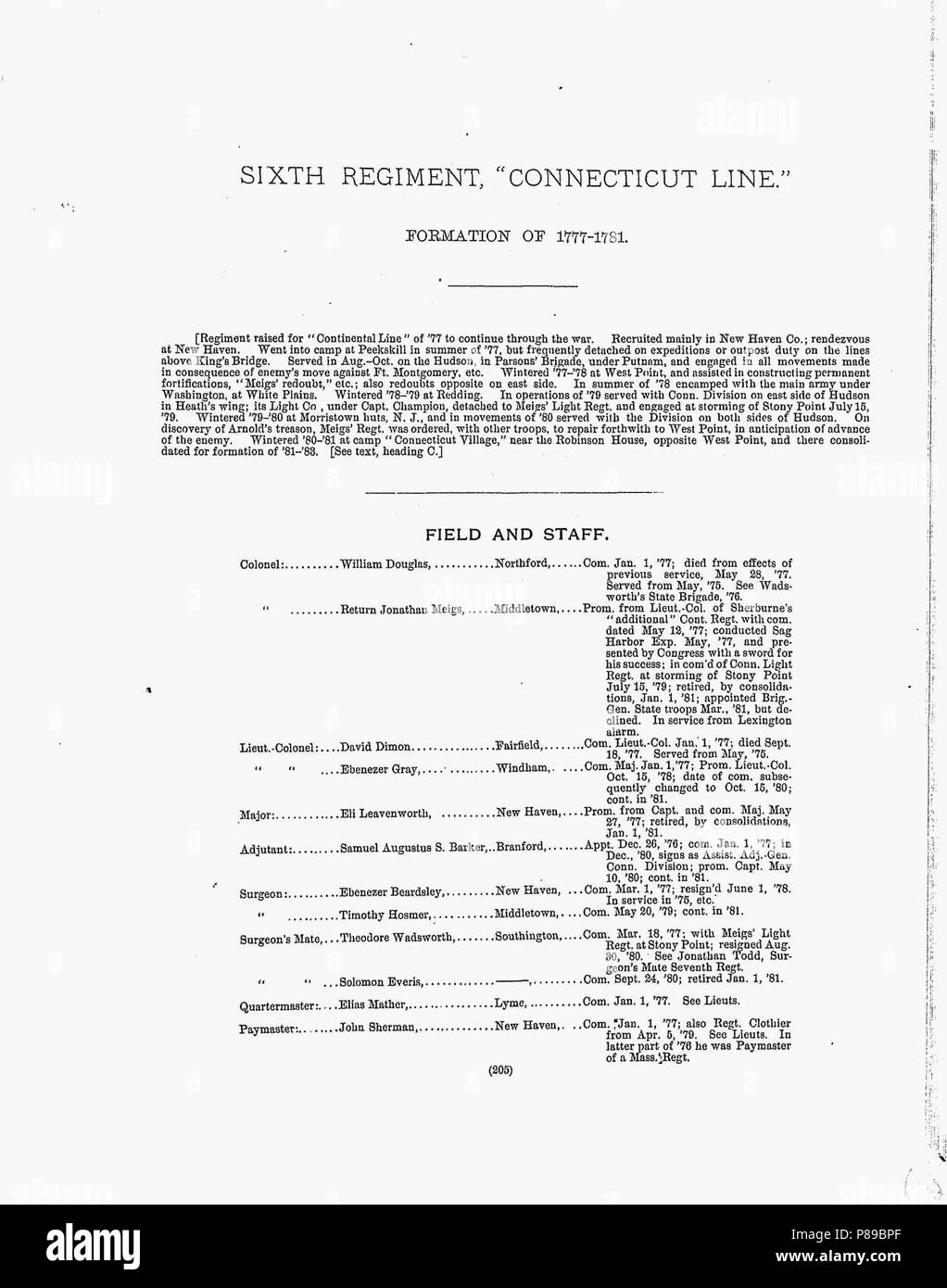 6. Regiment von CT-Linie, die in revolutionären Krieg 1777-1781, die Kämpfe sie kämpften. Johannes und Jakob McLean wurden in diesem Reg für die gesamte Zeit beteiligt. Stockfoto