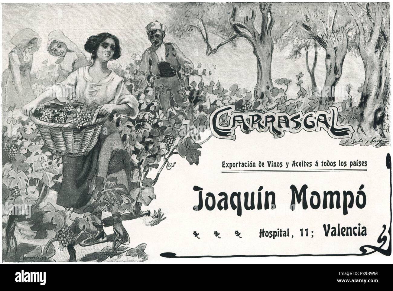 Publicidad. Exportación De Vinos y aceites Joaquín Mompó, de Valencia, Año 1904. Stockfoto