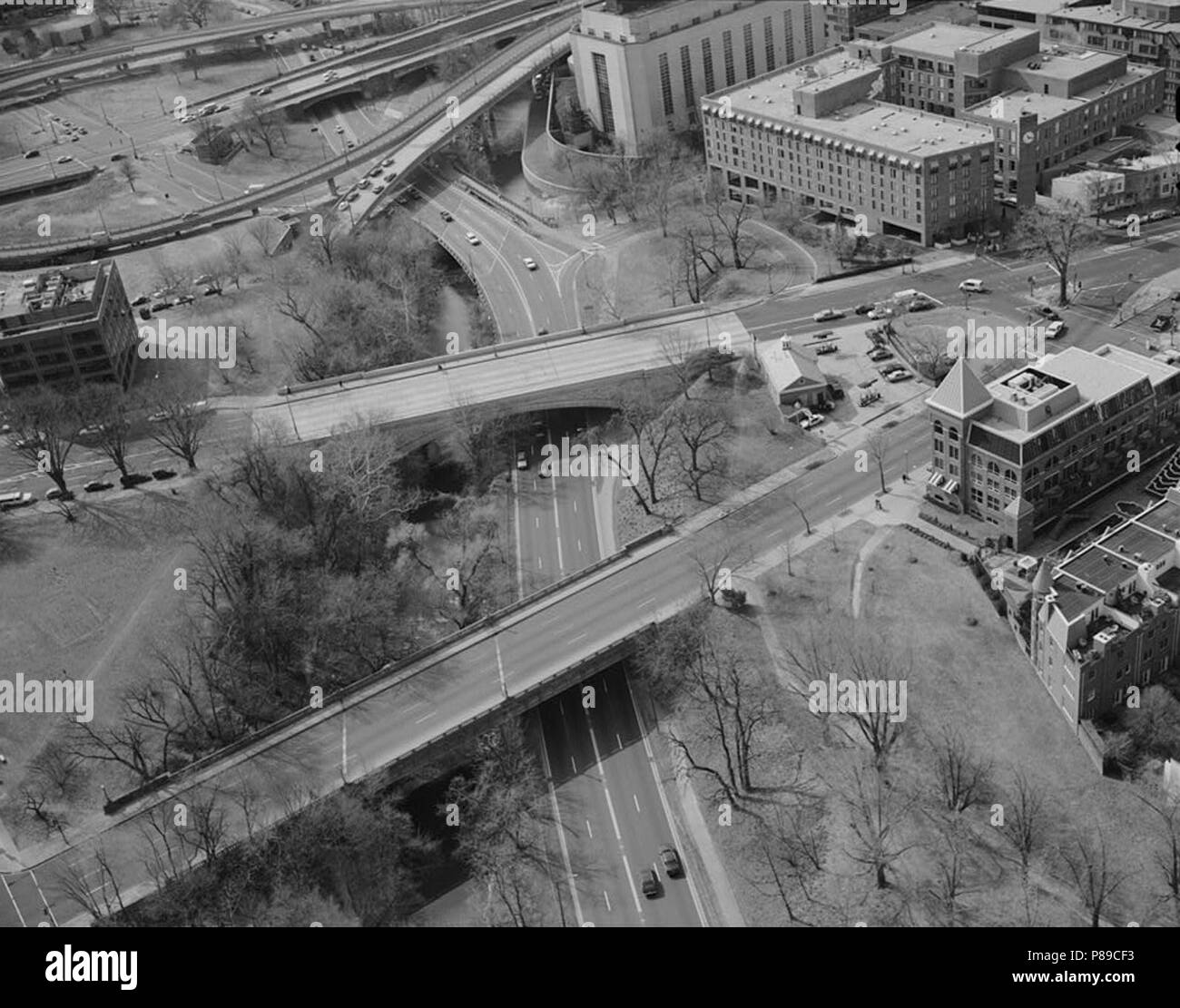 7. Luftaufnahme der M Street und der Pennsylvania Avenue. Stockfoto