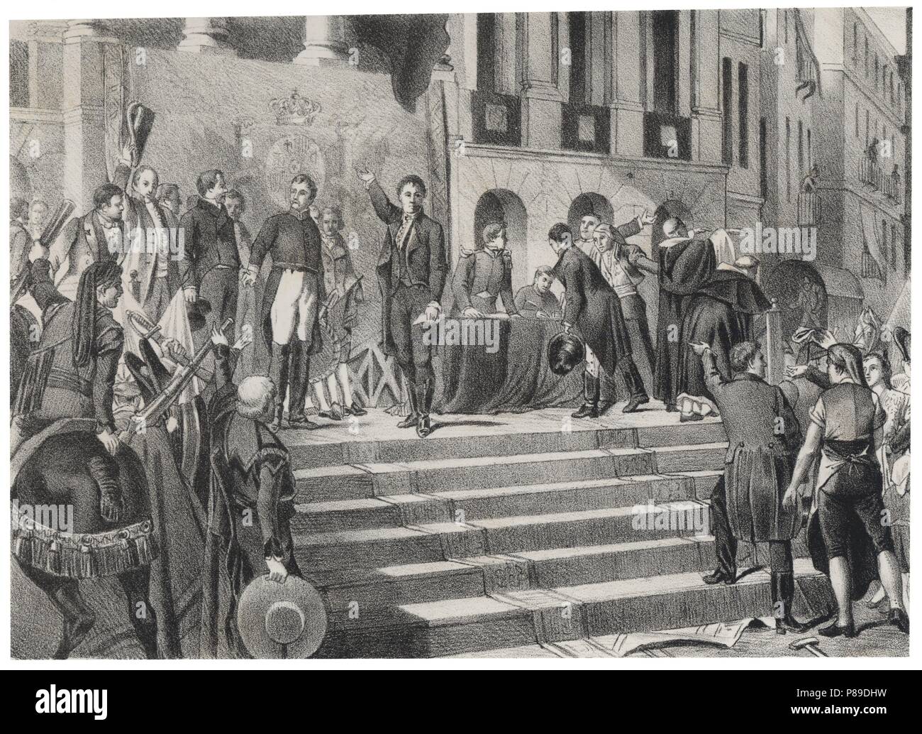 Historia de España. Promulgación de la Constitución de Cádiz el 12 de marzo de 1812, popularmente conocida como La Pepa promulgarse Por El Día de San José. Grabado de 1880. Stockfoto