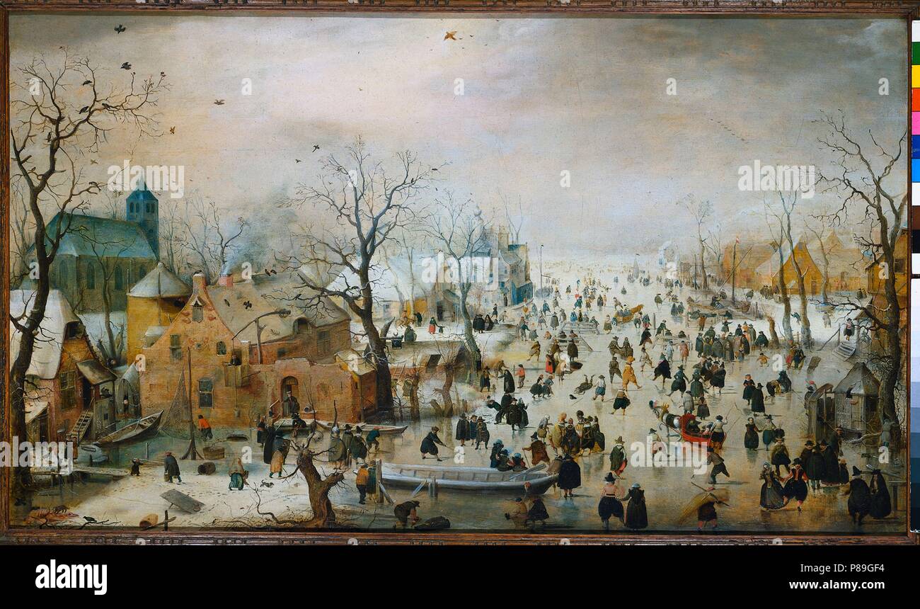Winterlandschaft mit iceskaters. Museum: Rijksmuseum, Amsterdam. Stockfoto