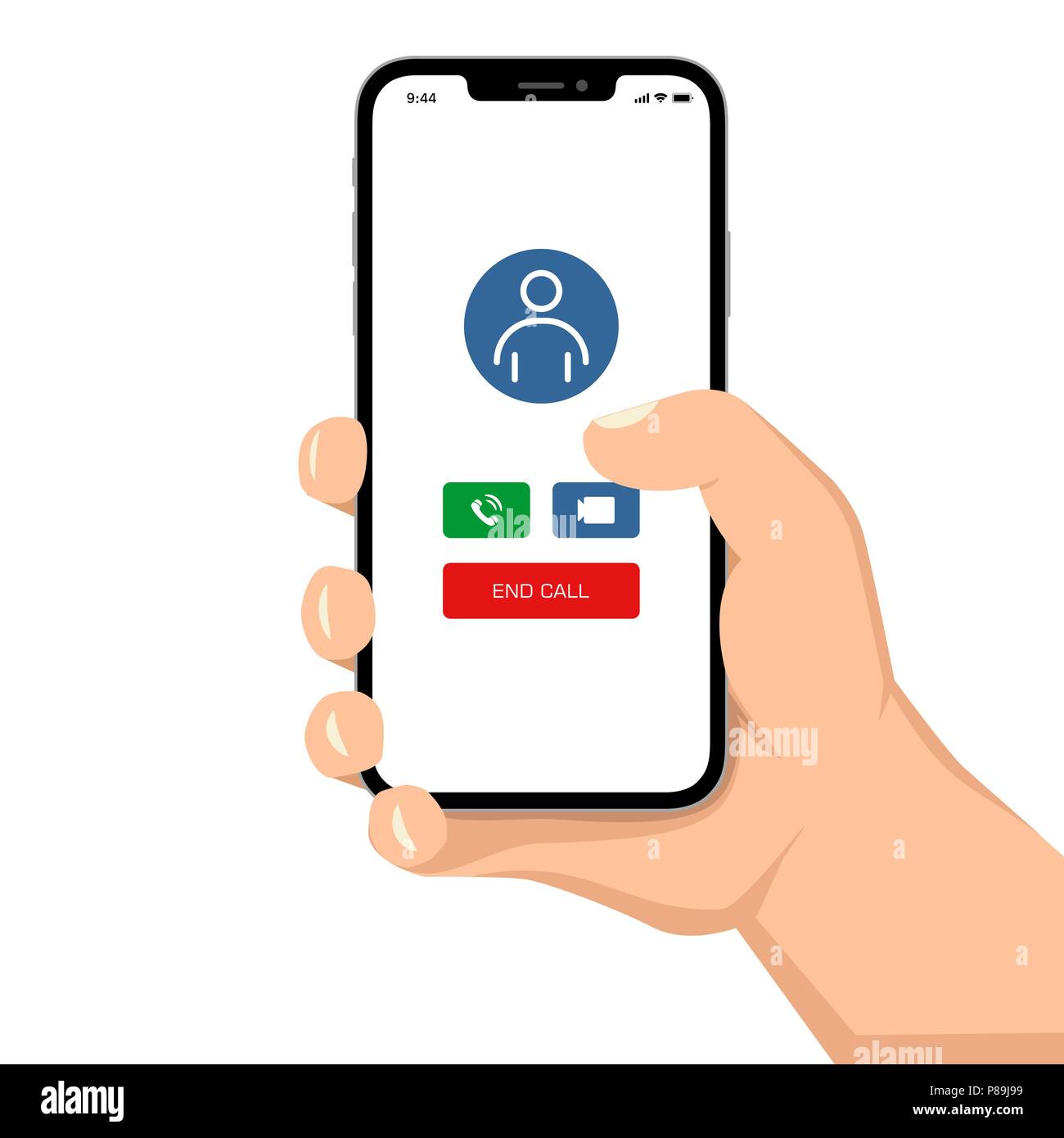 Brutale menschliche Hand Smartphone mit Videokonferenz Benutzeroberfläche der Anwendung Flat Style Abbildung. Stock Vektor