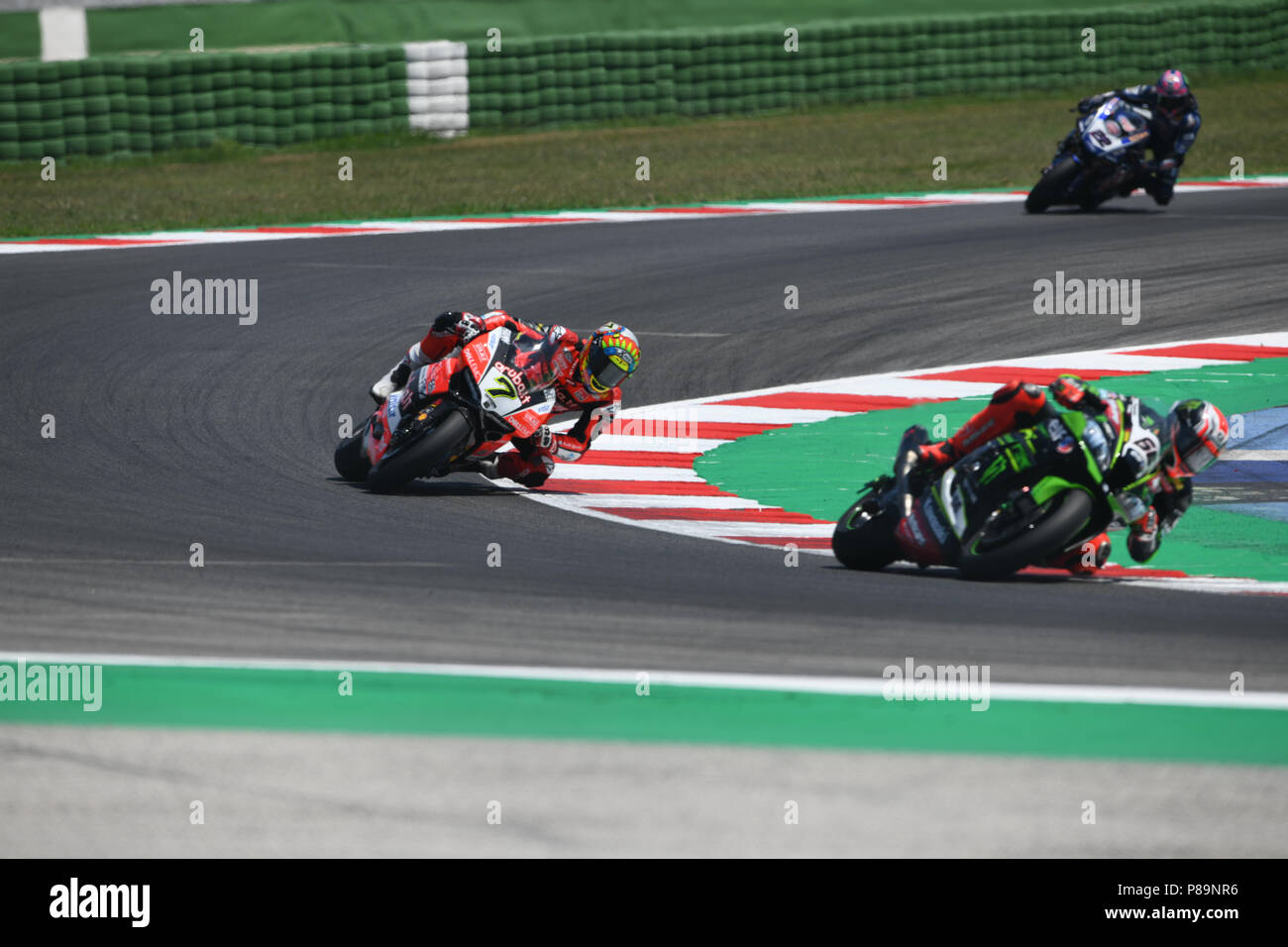 Misano Adriatico, Italien. 08 Juli, 2018. #7 Chaz Davies GBR Ducati Panigale R Aruba.it Racing Ducati während der MOTUL FIM Superbike Meisterschaft - Italienisch runden Sonntag Rennen während der World Superbikes-Stromkreis PIRELLI Riviera di Rimini rund, 6. - 8. Juli 2018 in Misano, Italien. Quelle: Fabio Averna/Pacific Press/Alamy leben Nachrichten Stockfoto