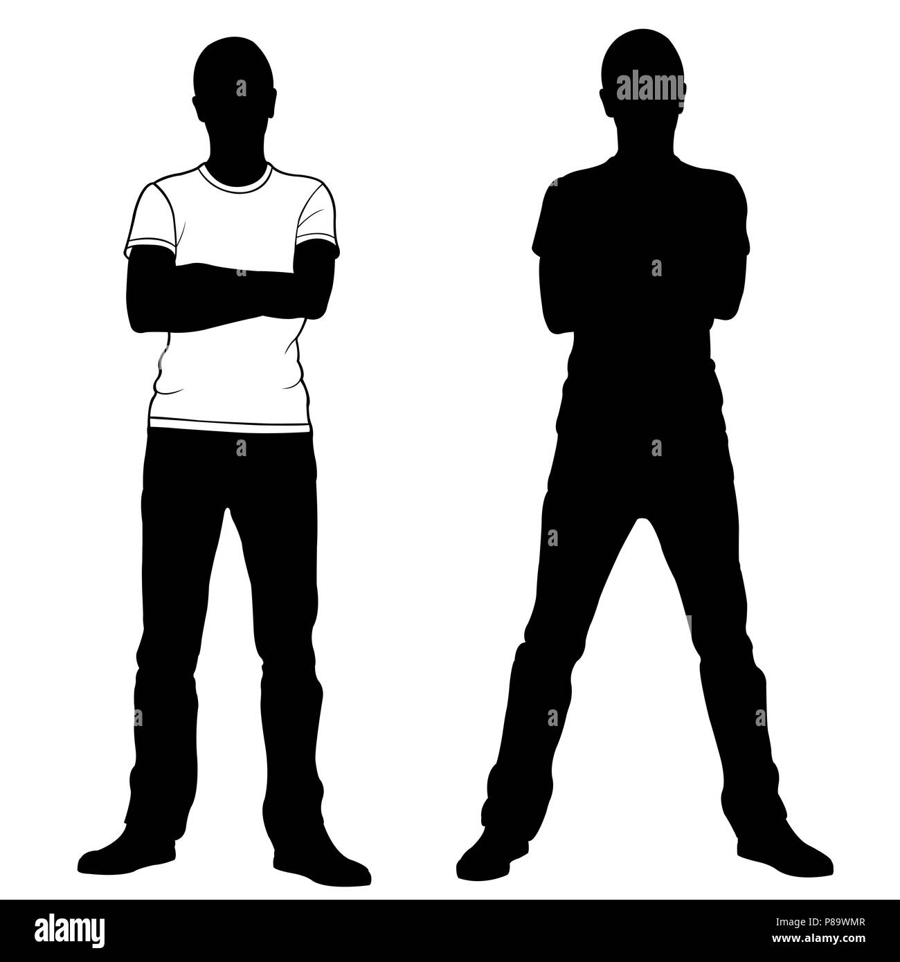 Silhouetten von Menschen in entspannter Positionen isoliert auf weißem Stockfoto