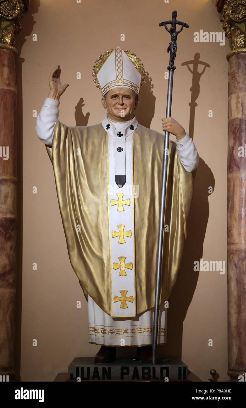 Papst Johannes Paul II. in der Kathedrale von der Unbefleckten Empfängnis. Catedral de la Inmaculada Concepción. Parque Calderon Cuenca Ecuador Stockfoto