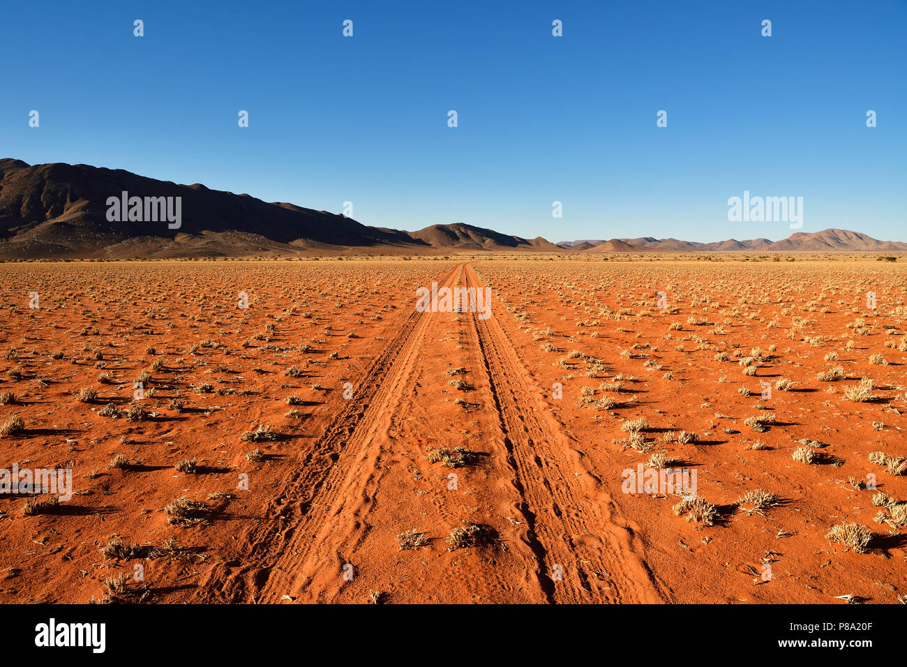 Sandtrack durch Wüste Landschaft, Tirasberge, Namibia Stockfoto