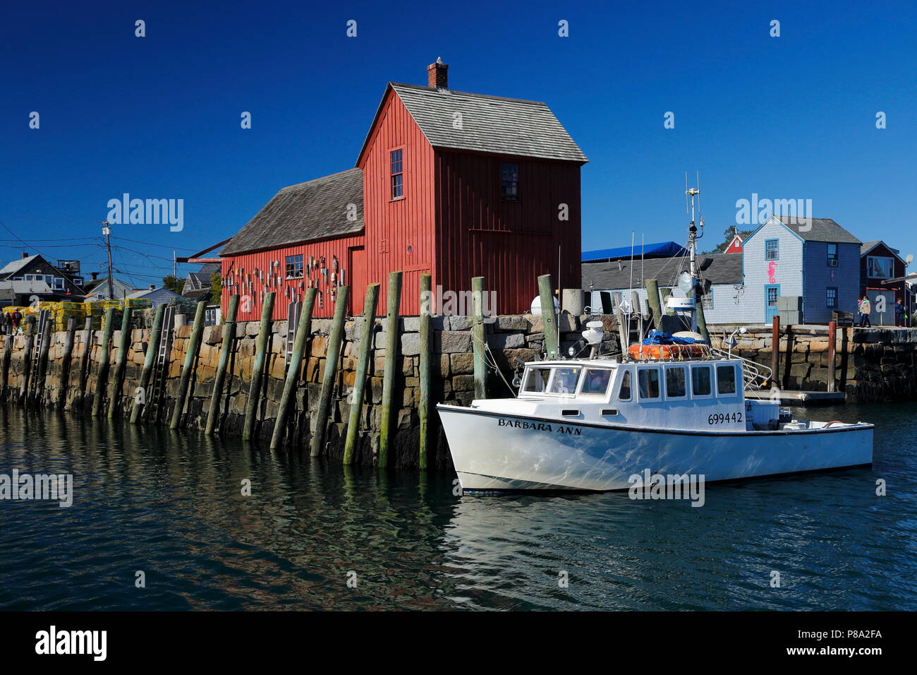 Angeln shack bei Bradley Wharf, Rockport Harbour, Rockport, Massachusetts, USA Stockfoto