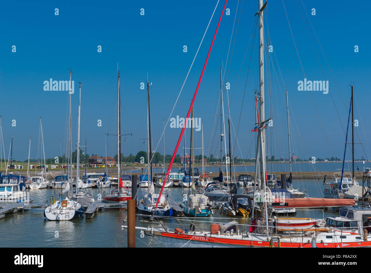 Jachthafen von Wiefelstede, Nordsee, Ostfriesland, Niedersachsen, Deutschland, Europa Stockfoto