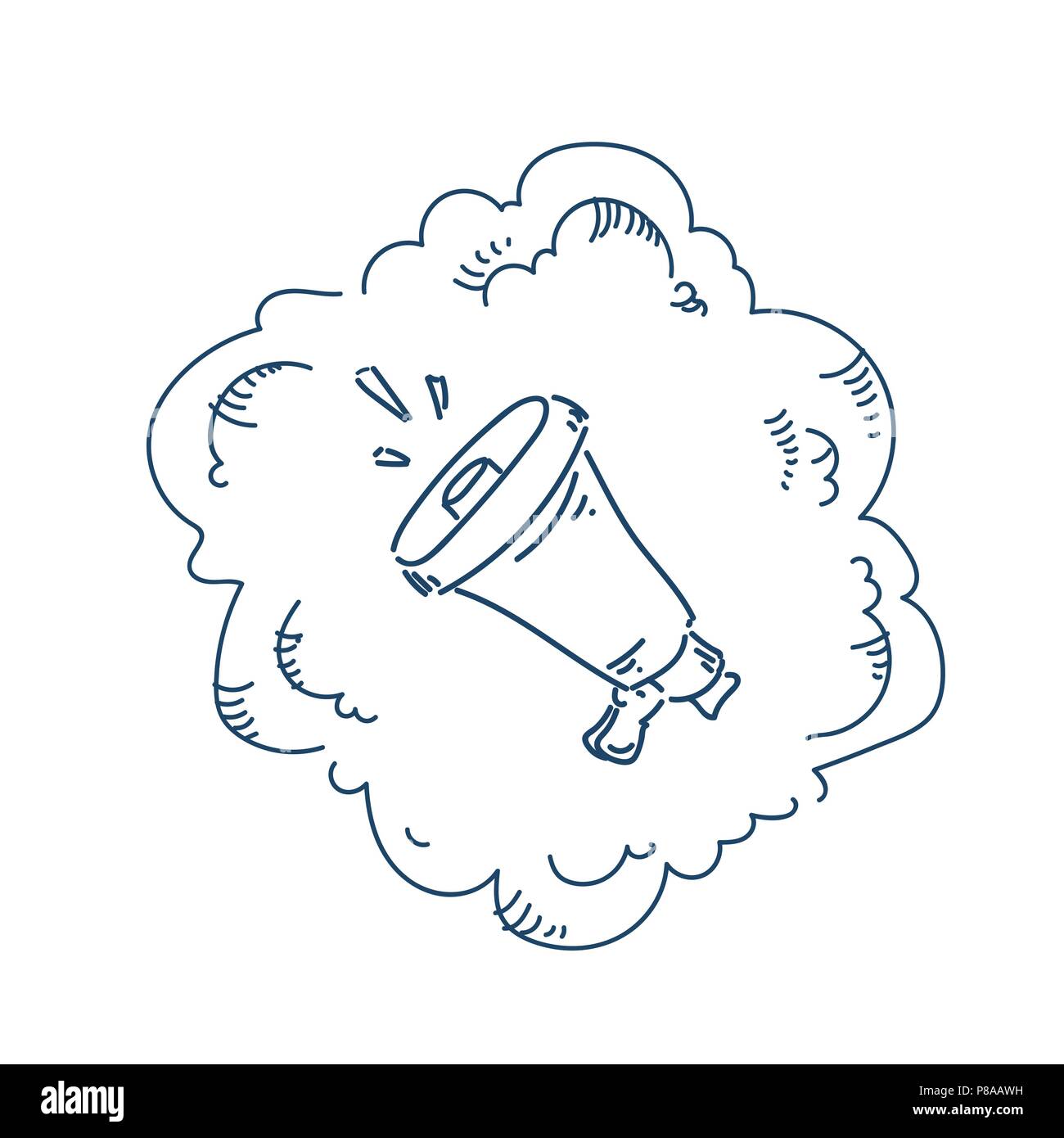 Megaphon Symbol auf weißem Hintergrund Skizze doodle Stock Vektor