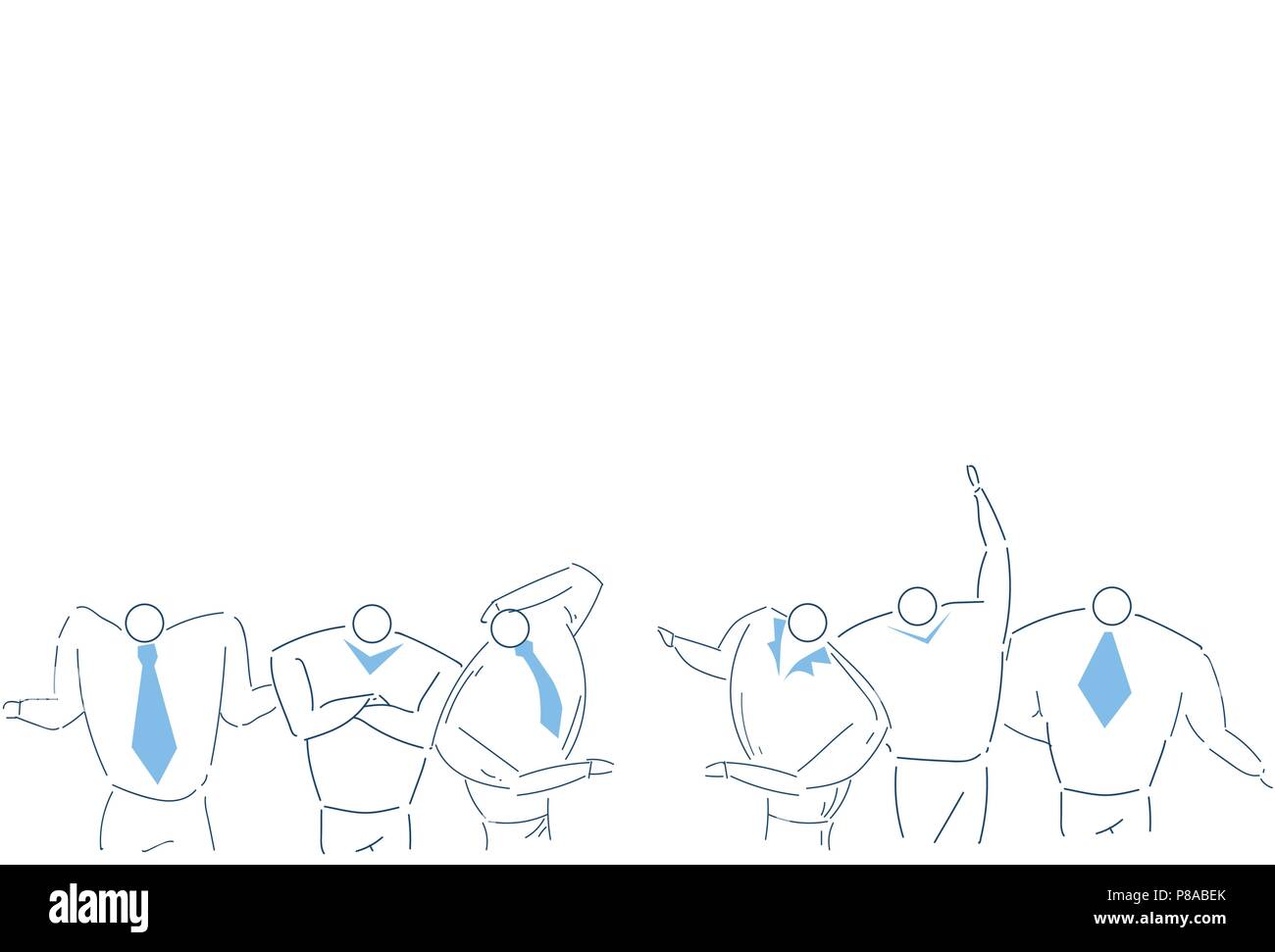 Business People Team Brainstorming zusammen arbeiten Strategie Prozess Konzept weißen Hintergrund Skizze doodle Stock Vektor
