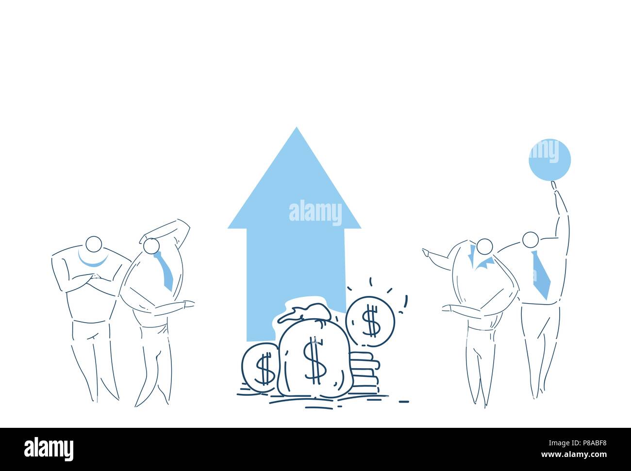 Menschen Gruppe brainstorming Wachstum Reichtum Geld zusammen arbeiten Strategie Prozess Konzept Skizze doodle Stock Vektor